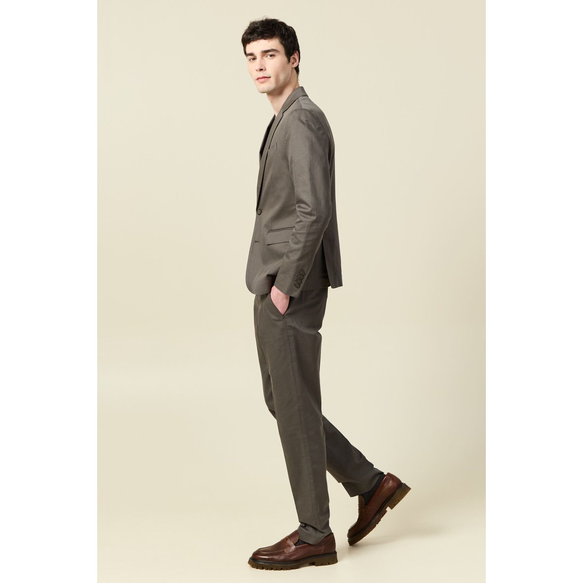 Blazer manches longues col classique vert foncé, BONOBO