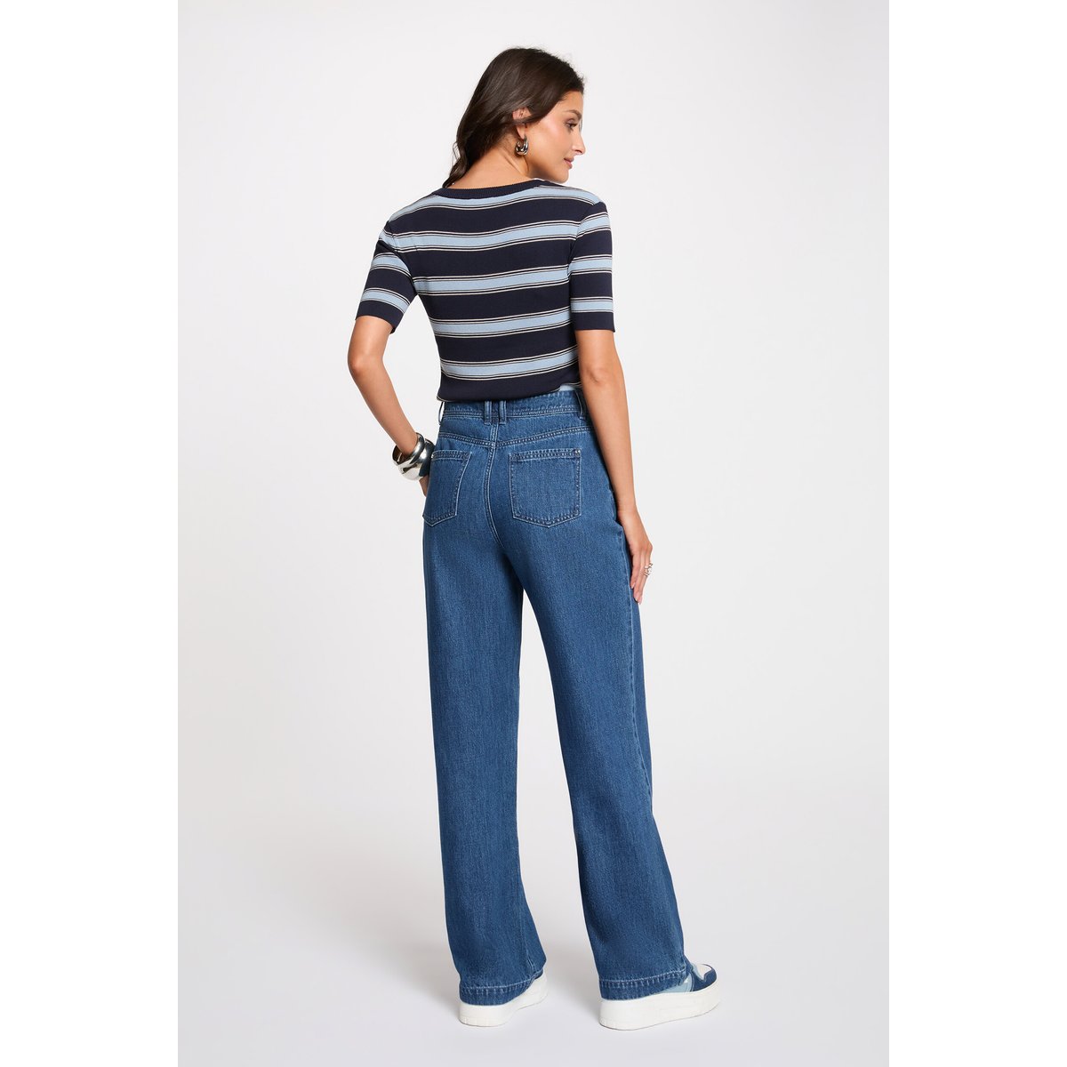 Pull ajusté manches courtes bleu marine, MORGAN