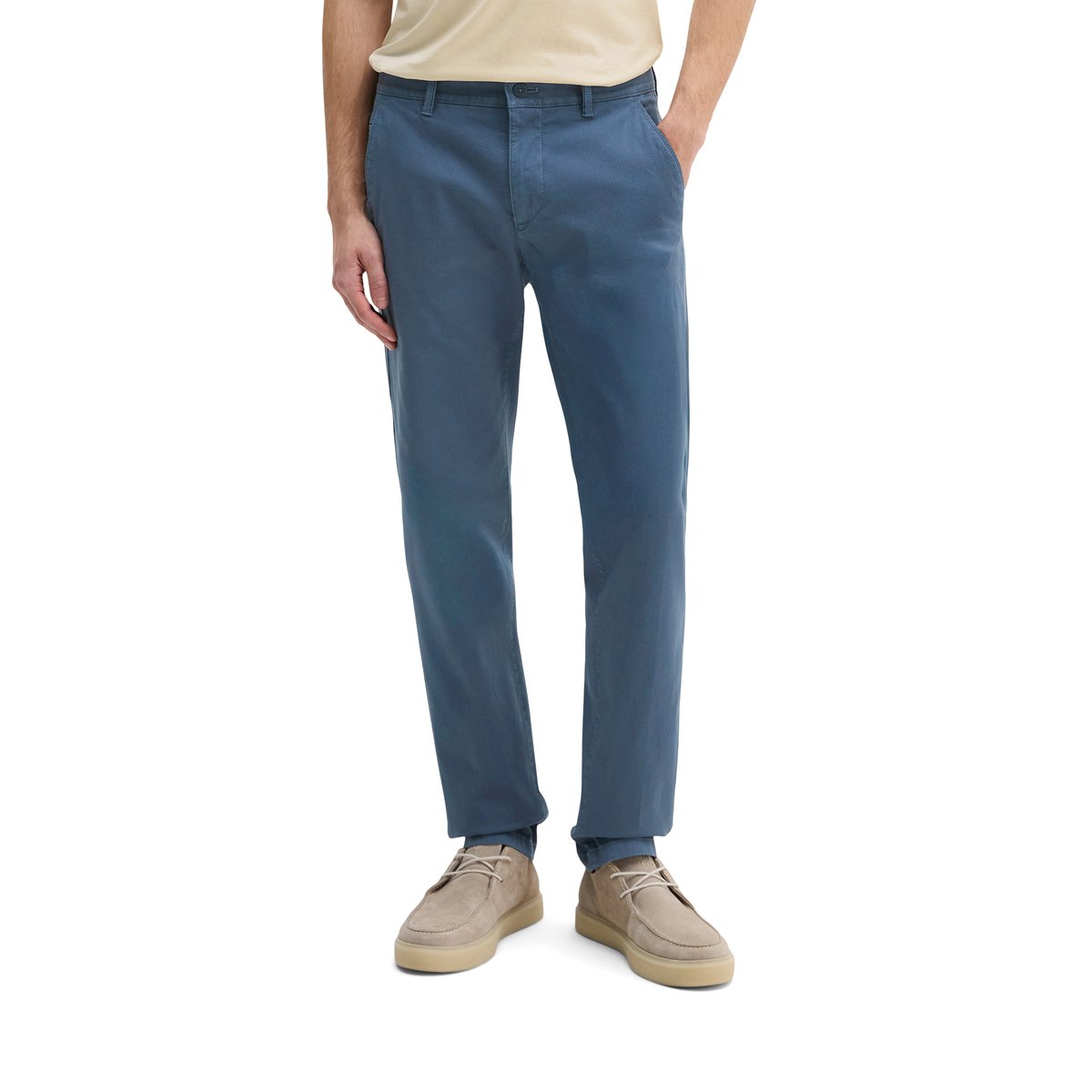 Chino modèle Stig shaped en coton bio mélangé bleu moyen, MARC O'POLO