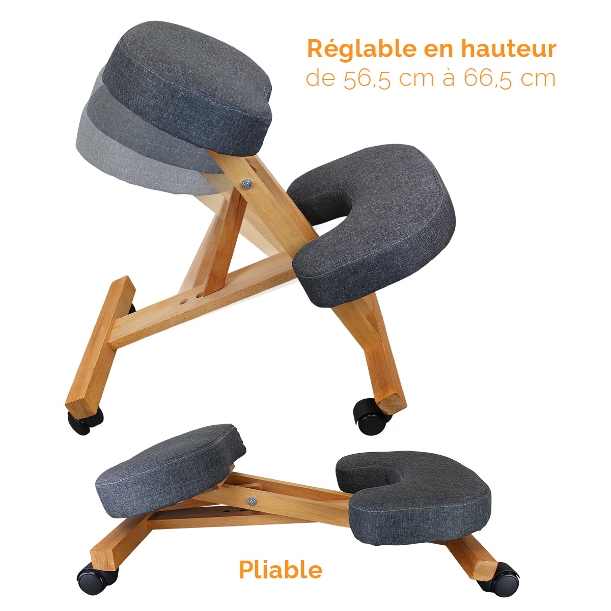 Siège assis genoux pliable gris, VIVEZEN
