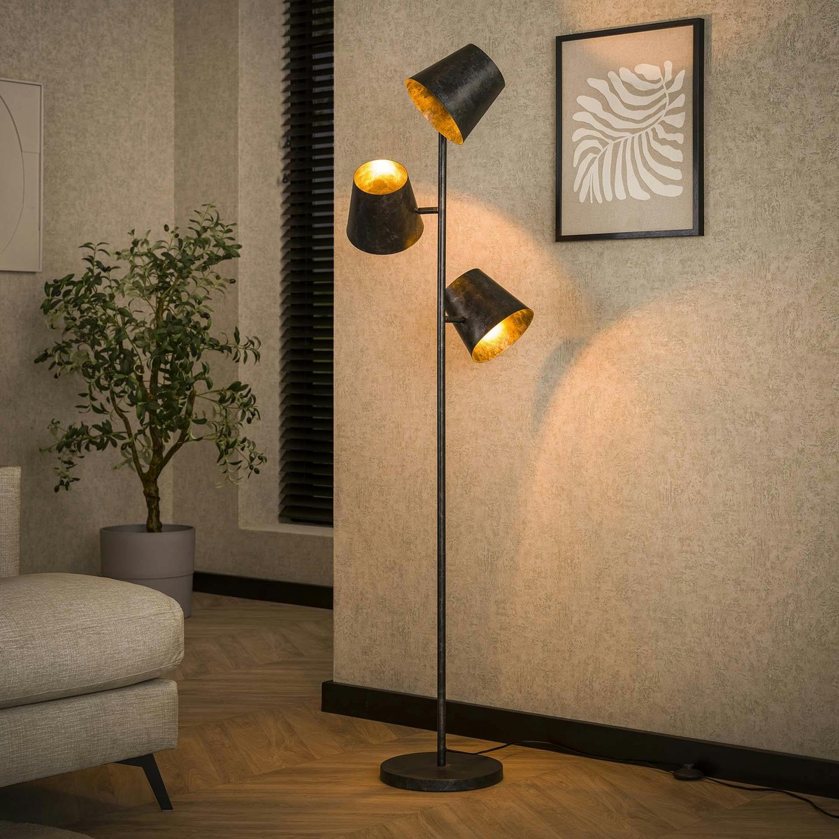 Lampadaire industriel 3 abat-jour métal NIAGARA anthracite, PIER IMPORT