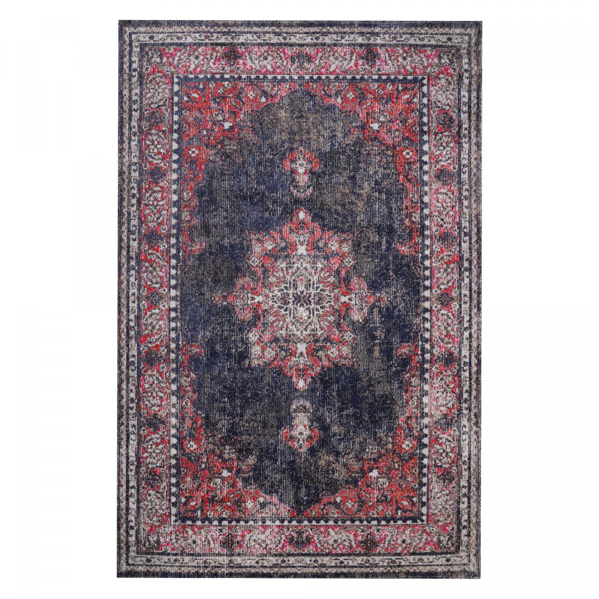 Tapis extérieur tissé kilim rectangle OZLEM rouge, brun, bleu, écru, UN AMOUR DE TAPIS
