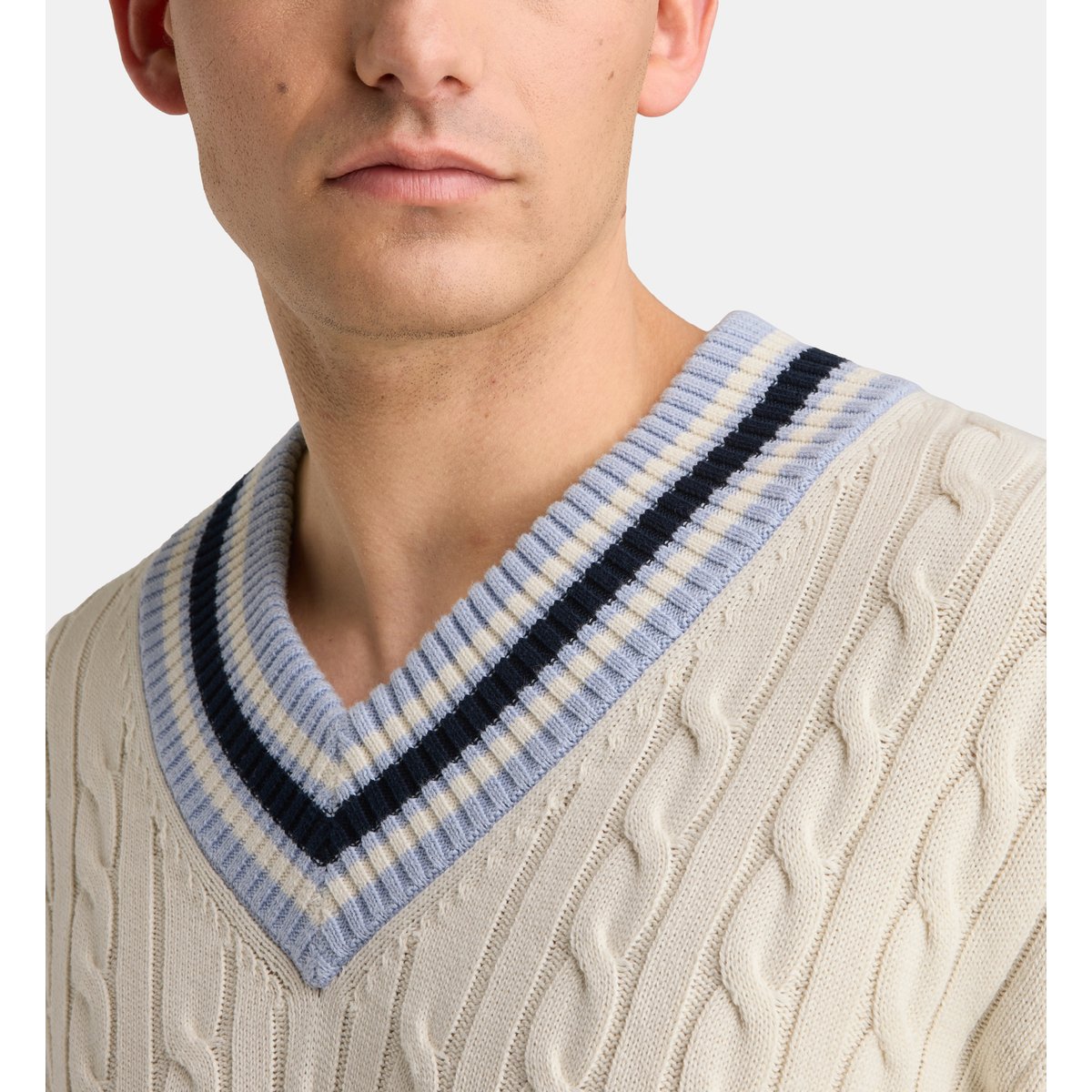 Pull pricket col v coton écru, GALERIES LAFAYETTE
