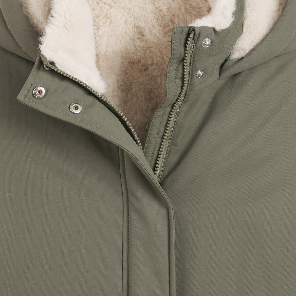 Parka zippée à capuche, doublure duveteuse vert kaki, LA REDOUTE COLLECTIONS