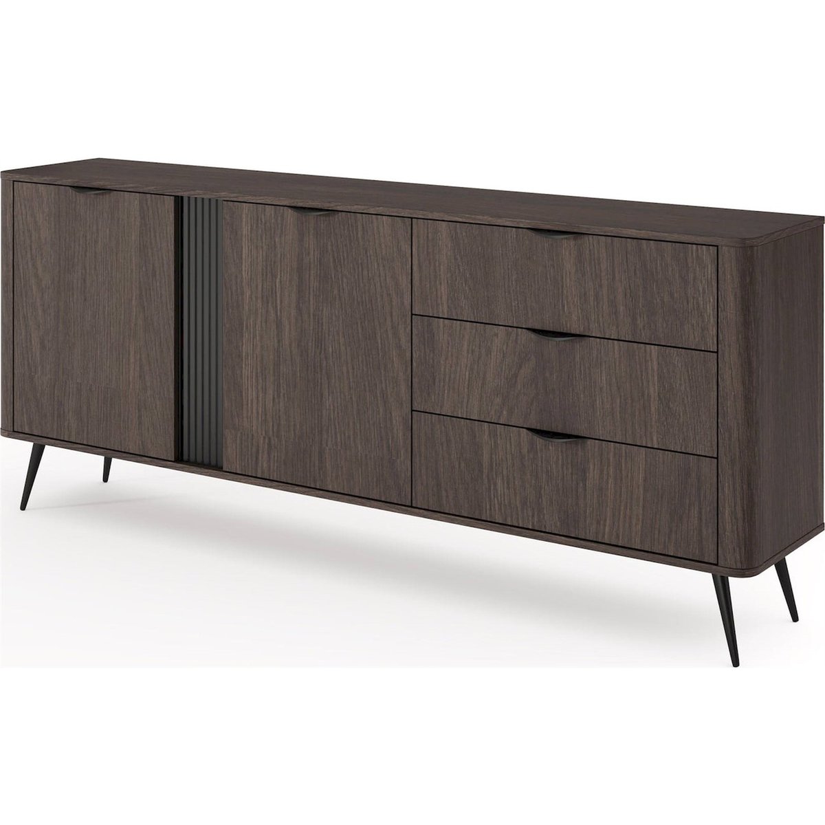 Buffet bois façades rainurées VERIS chêne dunin et noir, RECOLLECTION