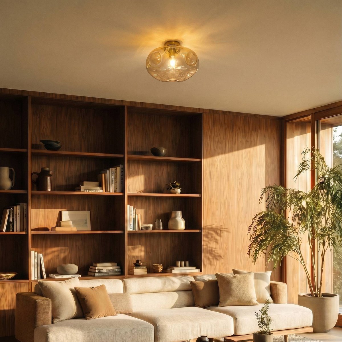 Plafonnier en métal design, Lelia ambre, laiton, LINDBY