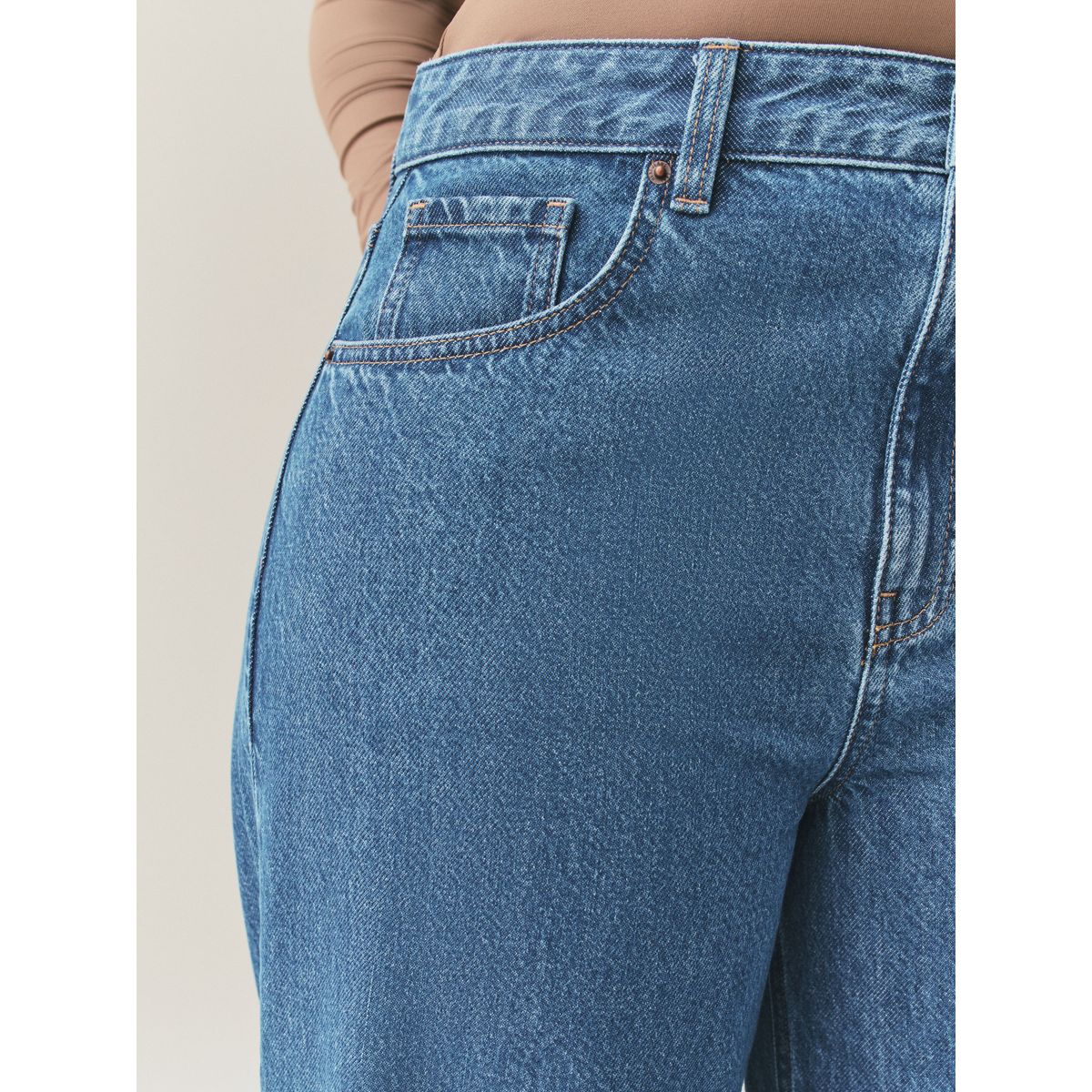 Jean large sablier denim bleu moyen brodé, NEXT
