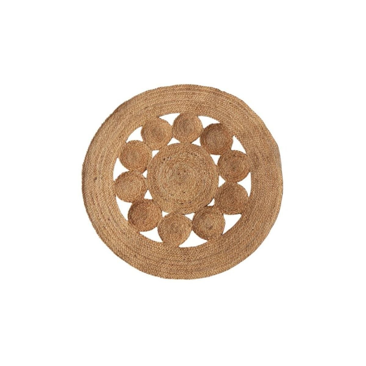 Tapis en jute rond forme fleur 80cm beige, ORNAMI