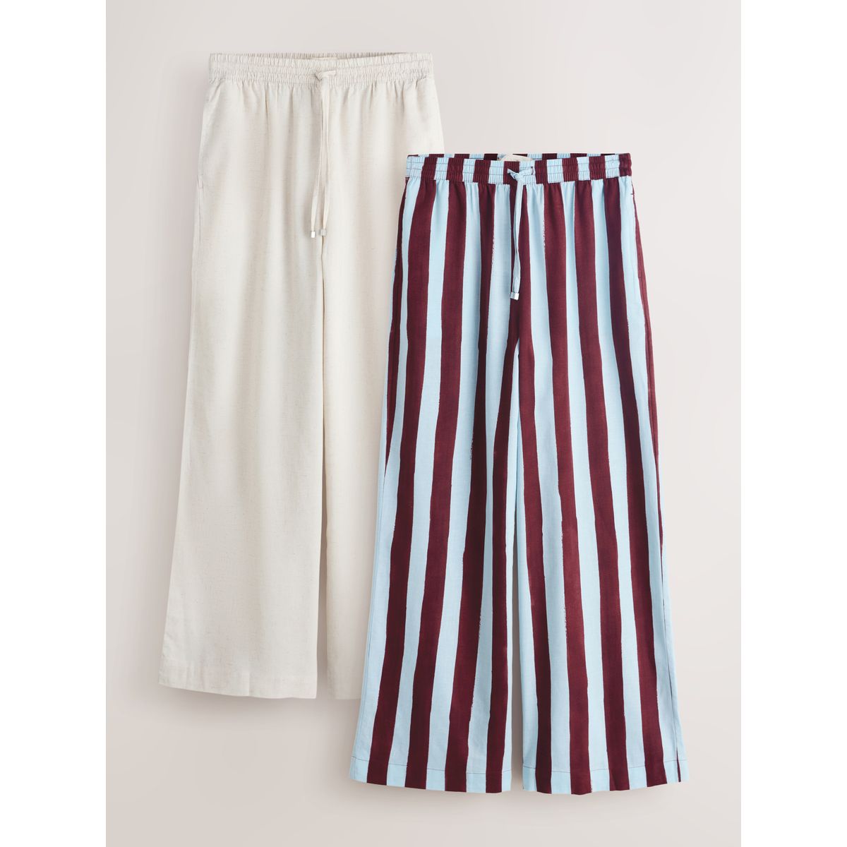 Pantalon large contenant du lin, lot de 2 neutre/rayé, NEXT
