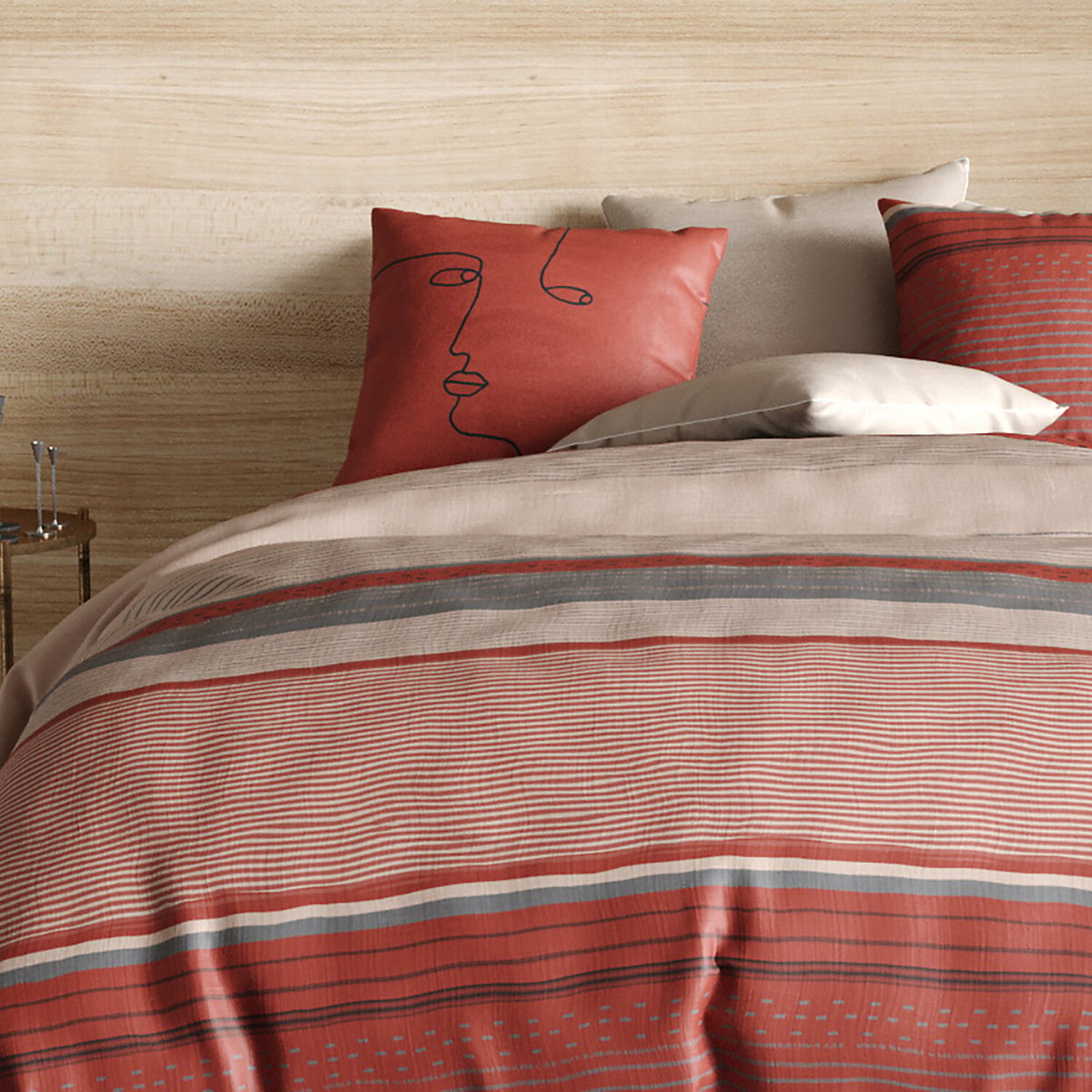 Parure housse de couette imprimée avec taie(s) coton, Hana rouge, ATELIER DU COTON
