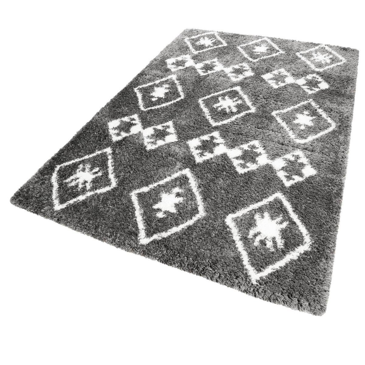 Tapis à poils longs motif ethnique , AYACHI anthracite/blanc, WECON HOME