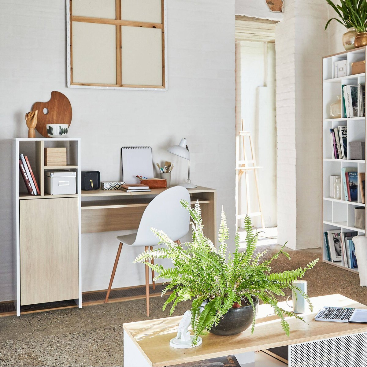 Bureau bois 1 porte Mitch chêne/blanc, CAMIF