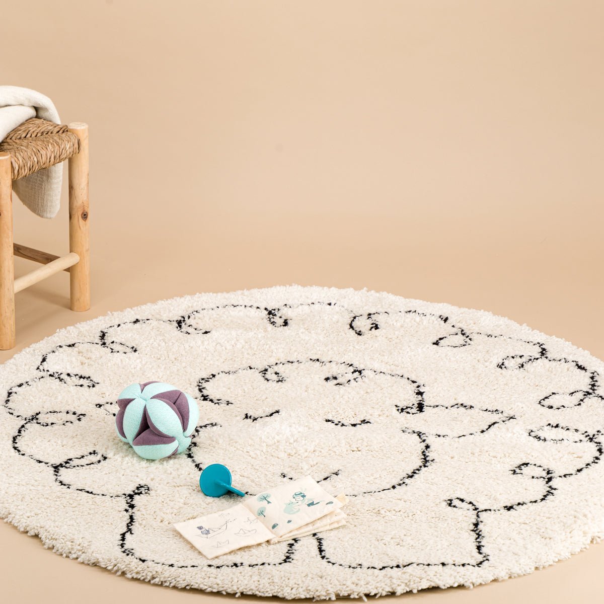 Tapis enfant rond doux et épais PETIT MOUTON beige sable, AFK LIVING