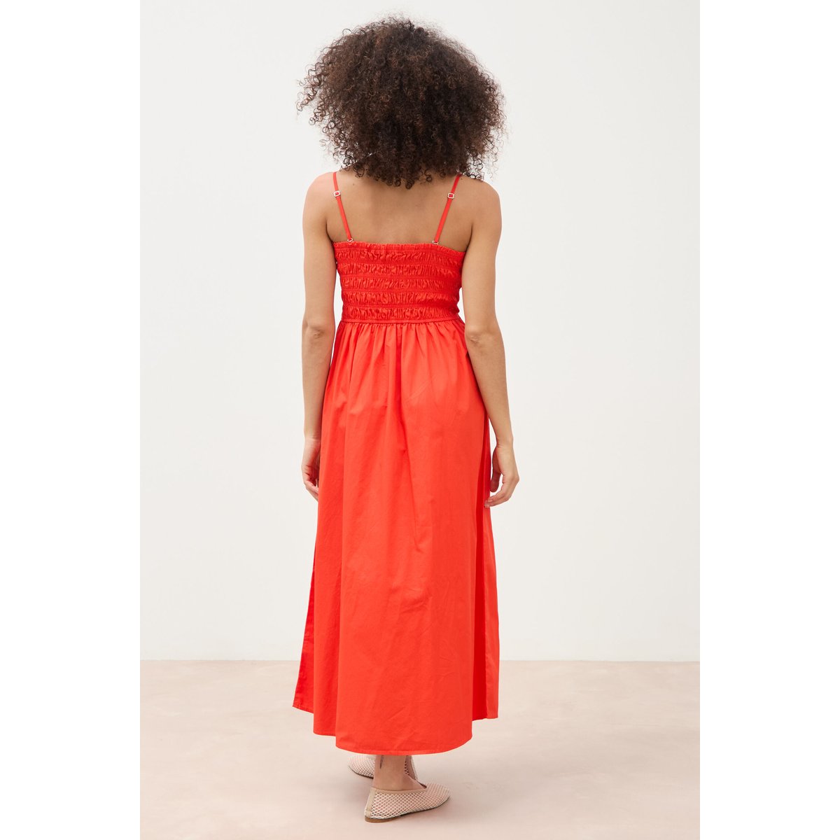 Robe bretelles col carré en coton orange foncé, BONOBO