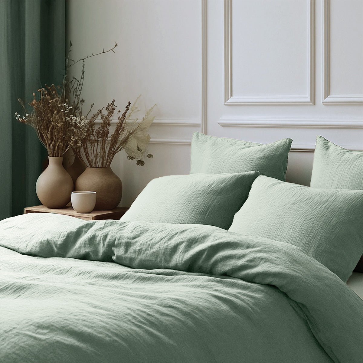 Parure + taies 65x65 gaze de coton ALMA Made in Europe vert céladon, FEBRONIE