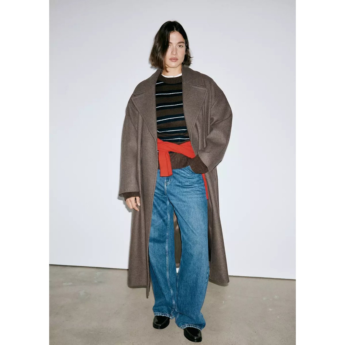 Manteau laine Manteco ceinture marron moyen, MANGO