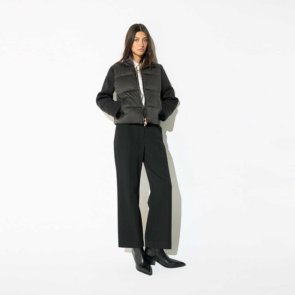 Doudoune satin strass manches longues noir, LOLA CASADEMUNT