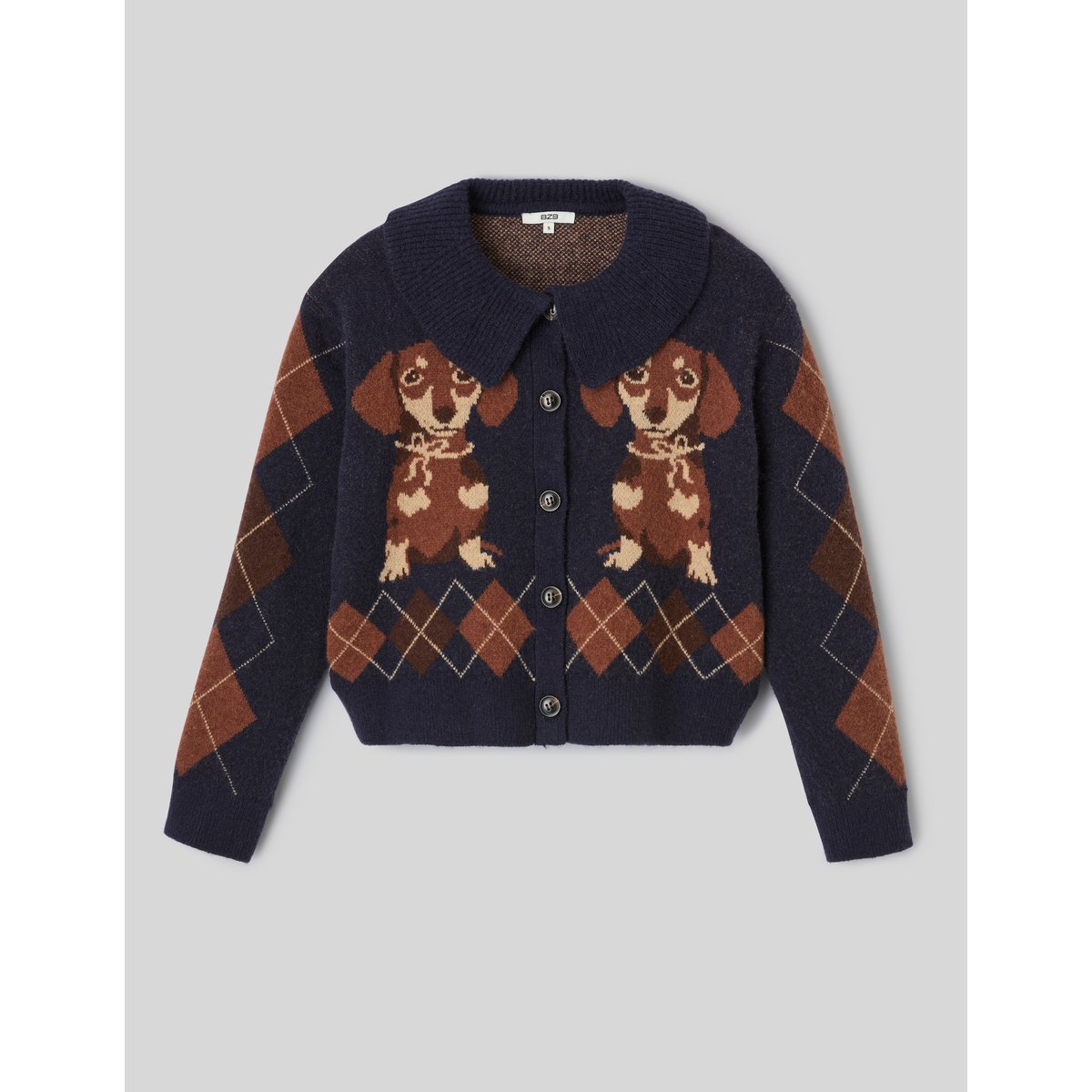Cardigan jacquard boutonné bleu foncé, BZB