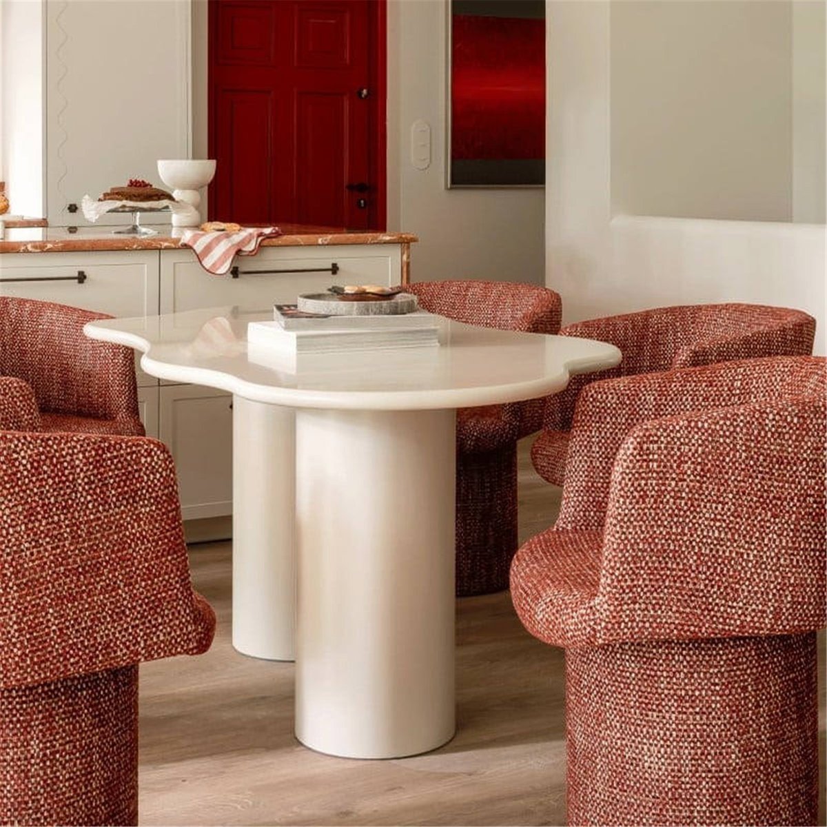 Table à manger arrondie collection VIVRE beige grisé, RECOLLECTION