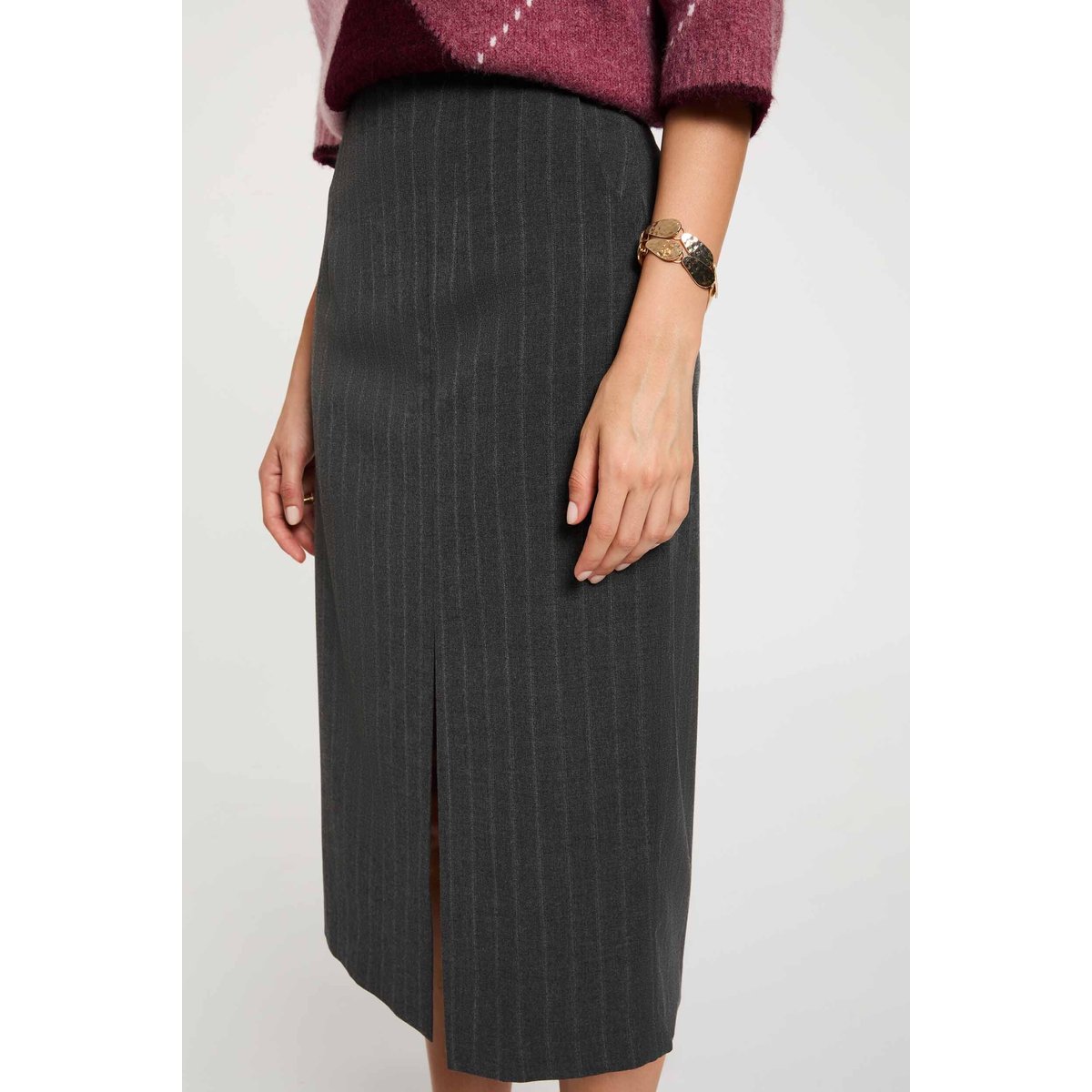 Jupe crayon taille haute denim gris fonce, MORGAN