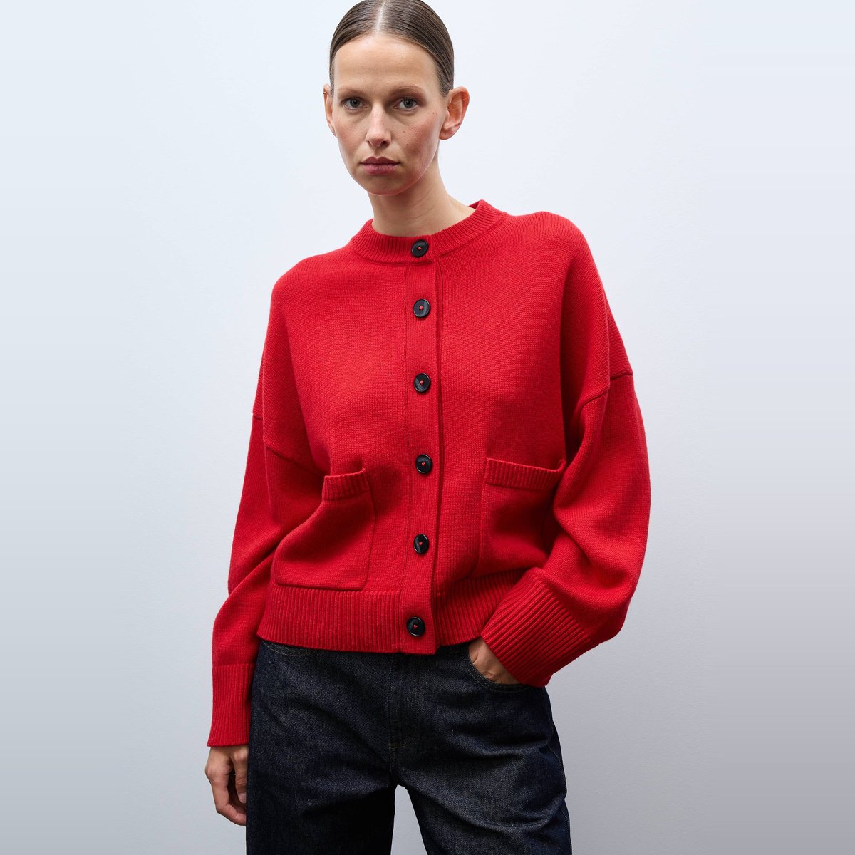 Cardigan ample uni contenant de la laine poivron, MONOPRIX