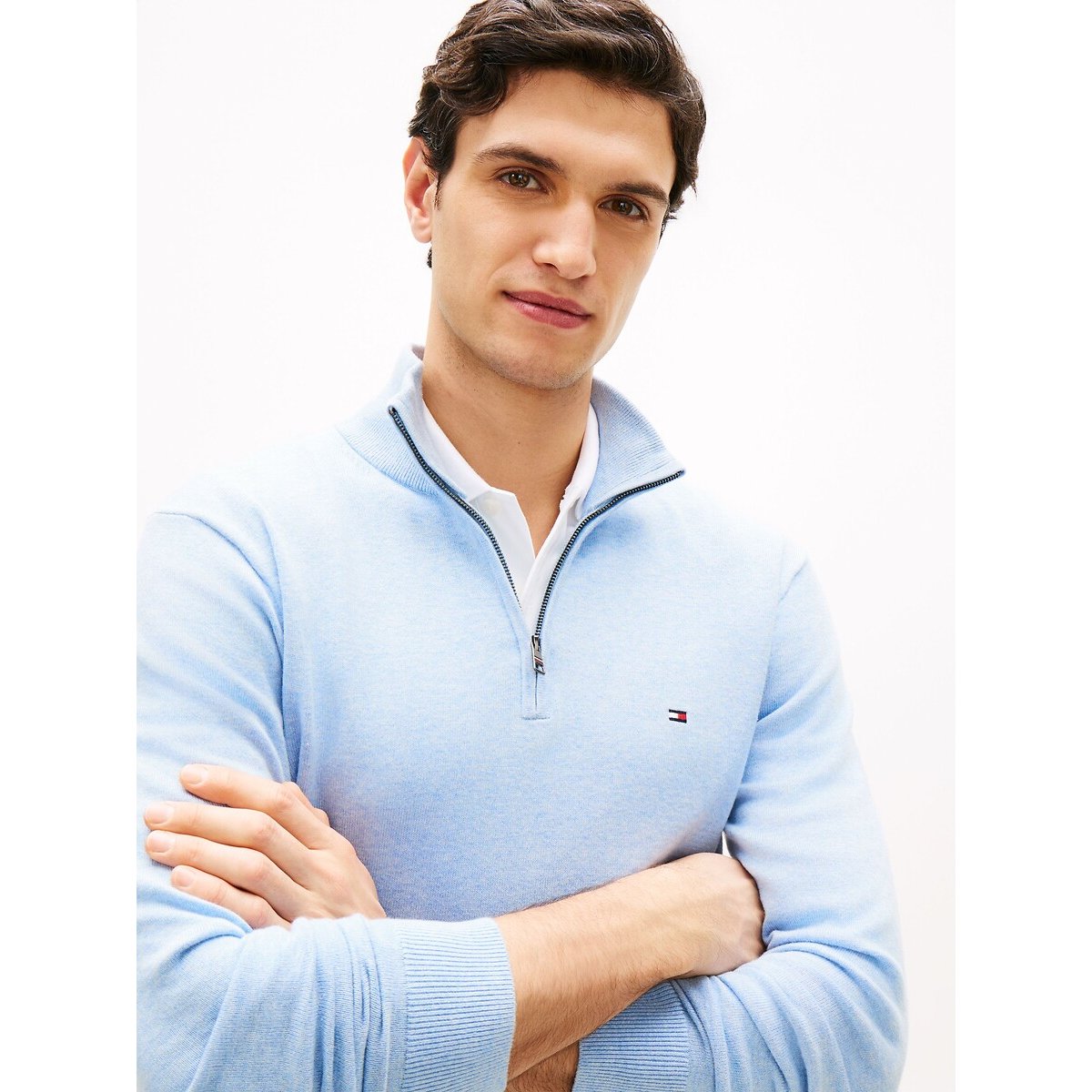 Pull à col demi-zippé bleu, TOMMY HILFIGER