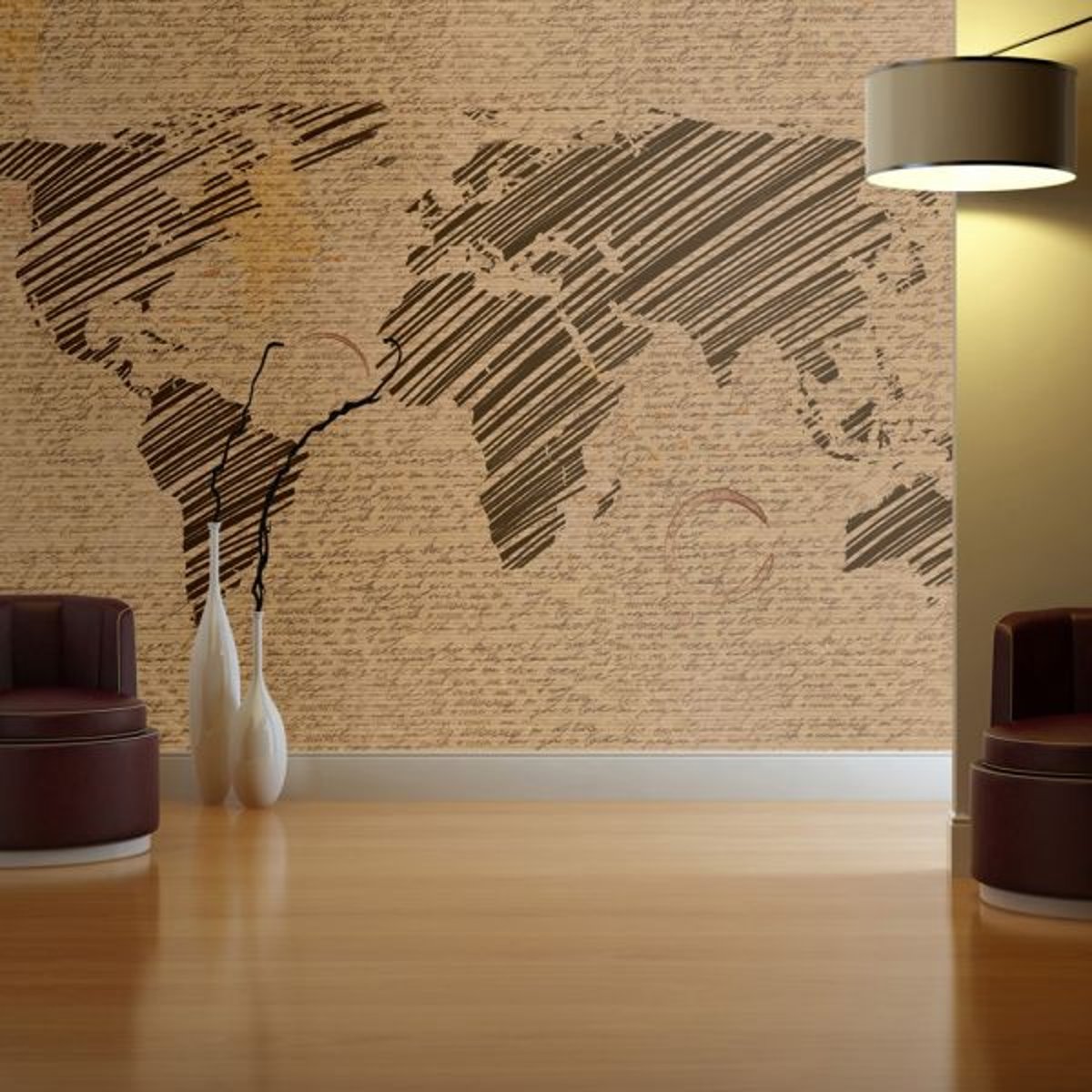 Papier peint intissé panoramique Carte du monde Notes from journeys multicouleur, EDEN