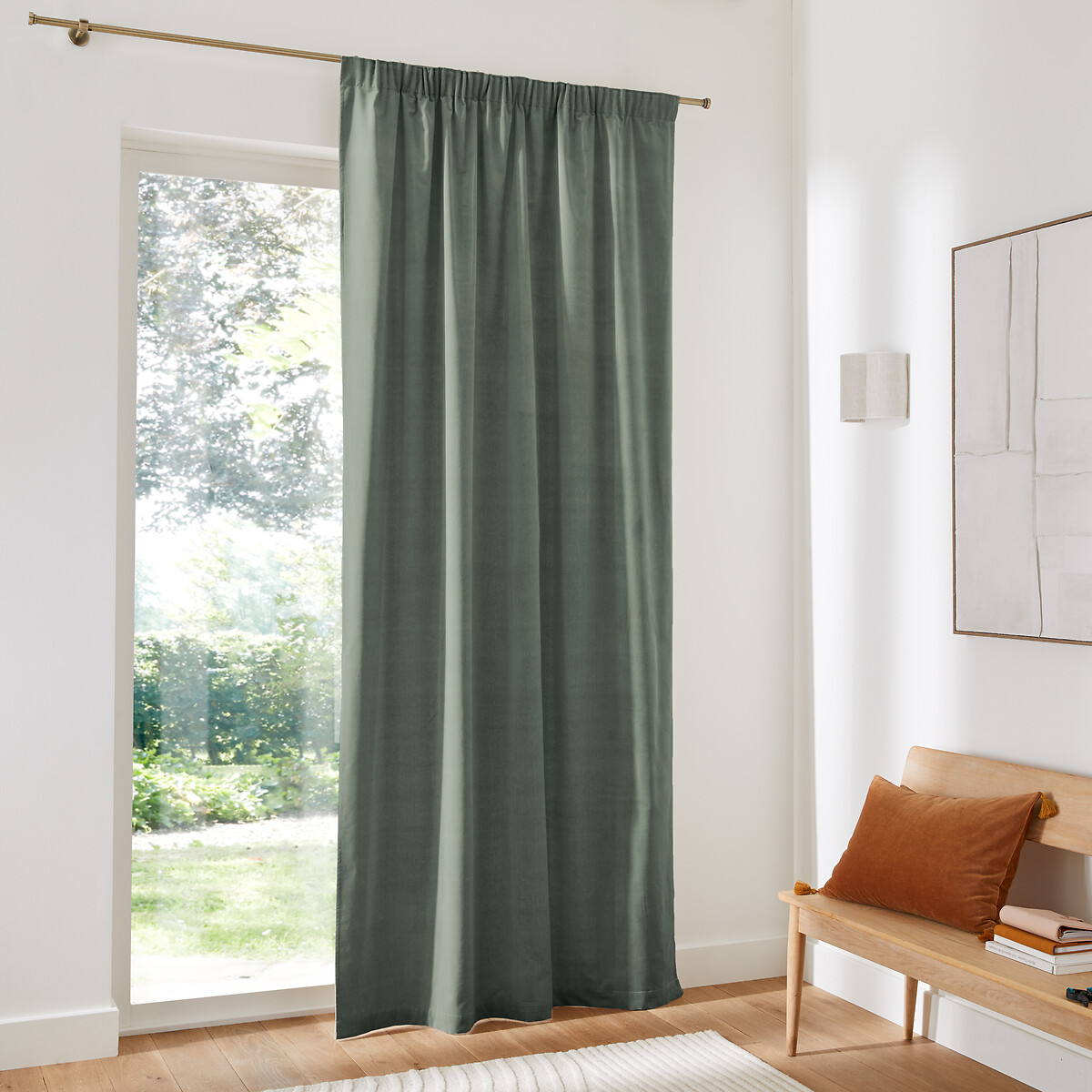 Velvet Curtain with Pencil Pleat and Wave grey-green, LA REDOUTE INTERIEURS