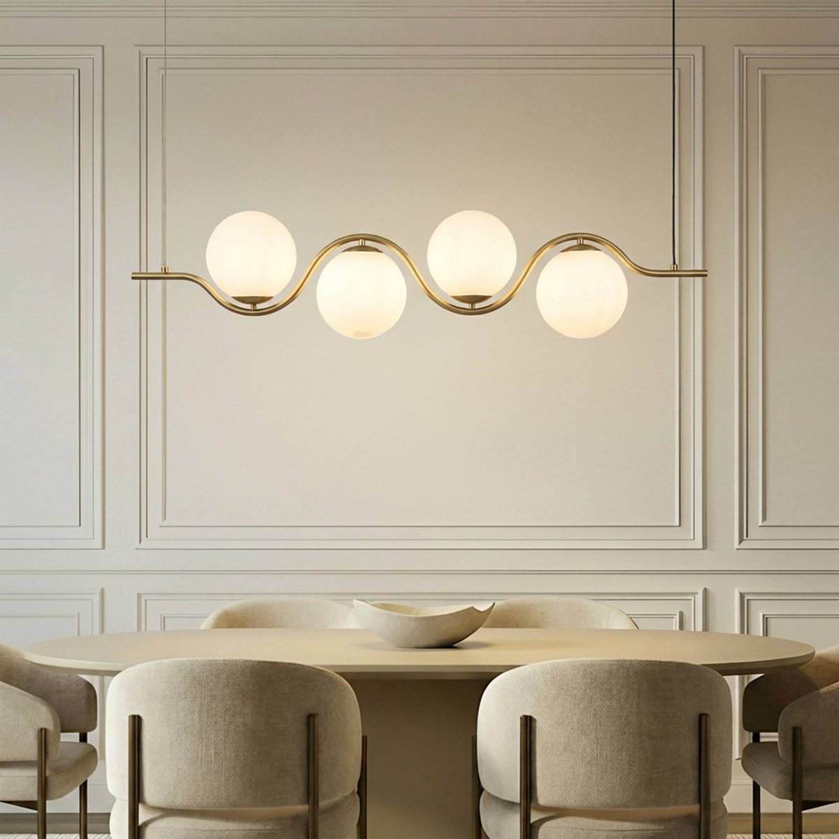 Suspension en verre design, Isandro doré, blanc, LUCANDE