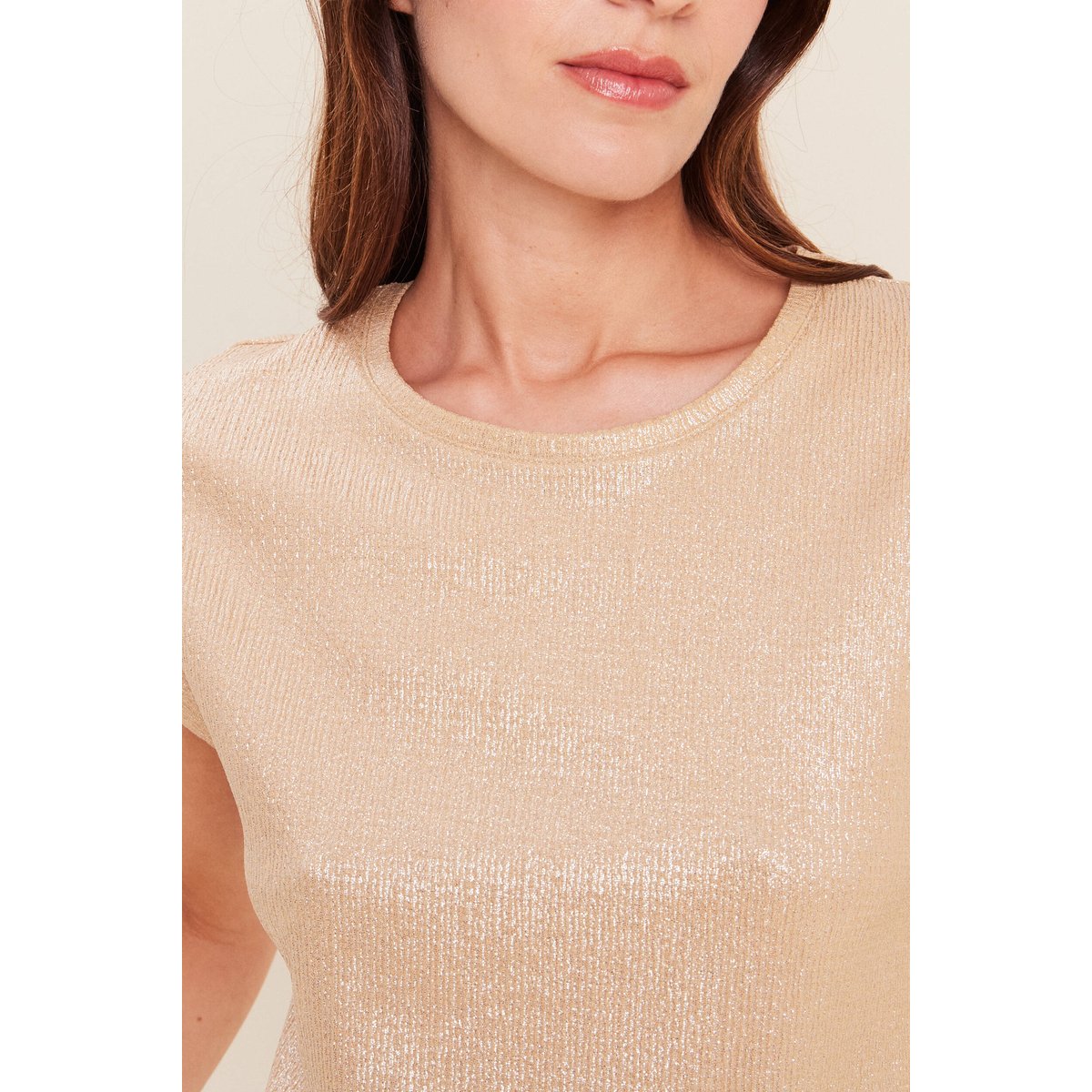T-shirt col rond sans manches beige, BREAL