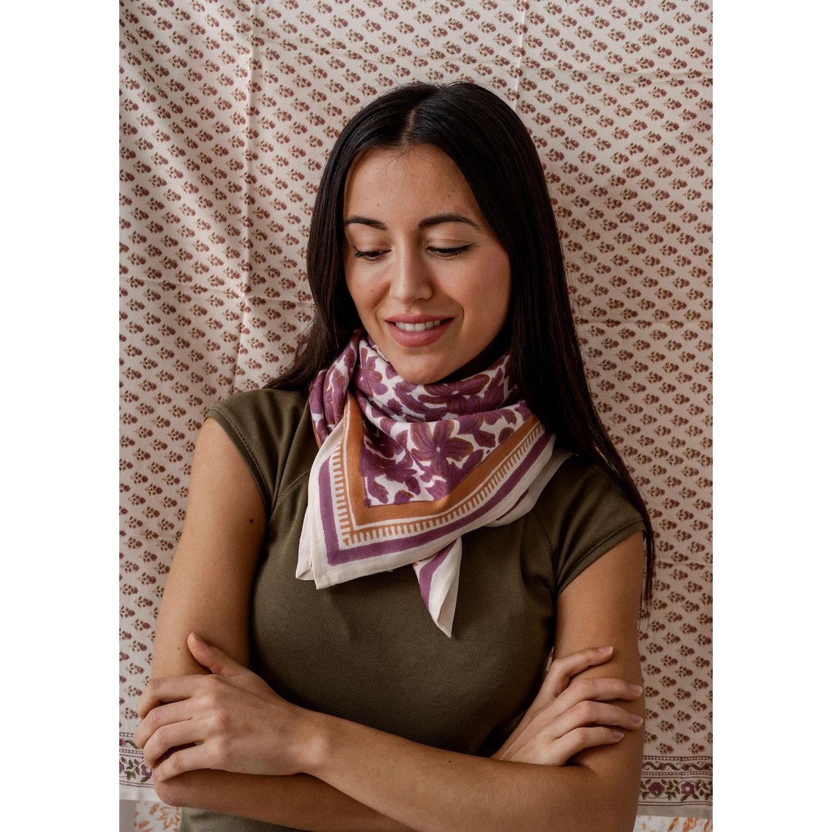 Grand Foulard en coton impriméMANOA violet sureau, BINDI ATELIER