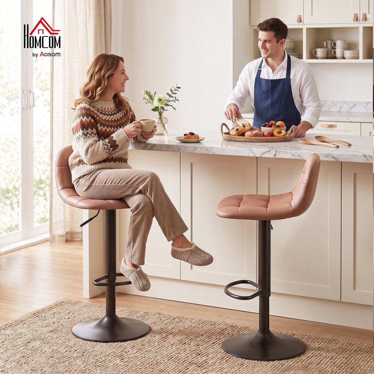 Tabouret de bar PU Marron marron foncé, noir, HOMCOM