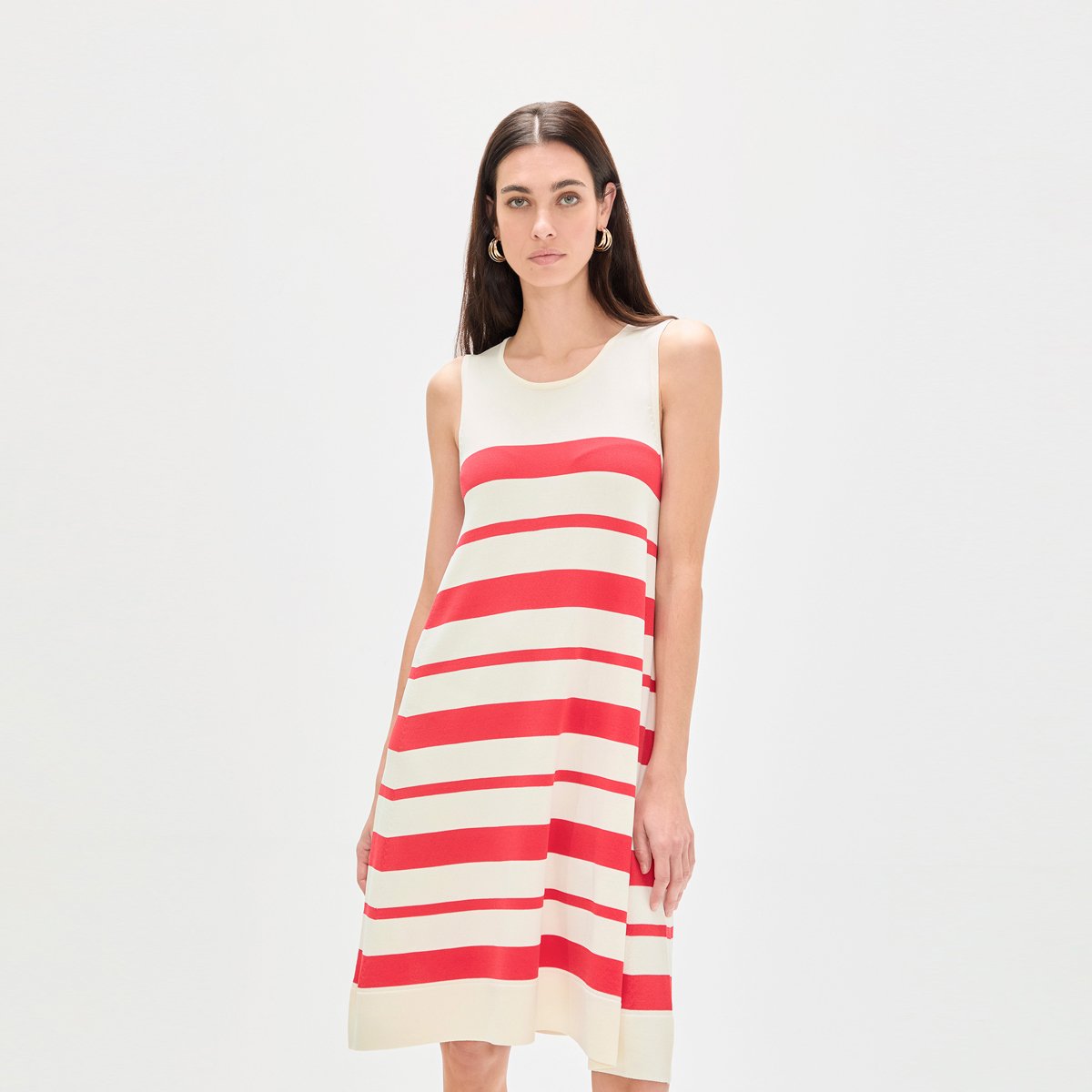 Robe fluide sans manches à rayures ecru, LOLA CASADEMUNT