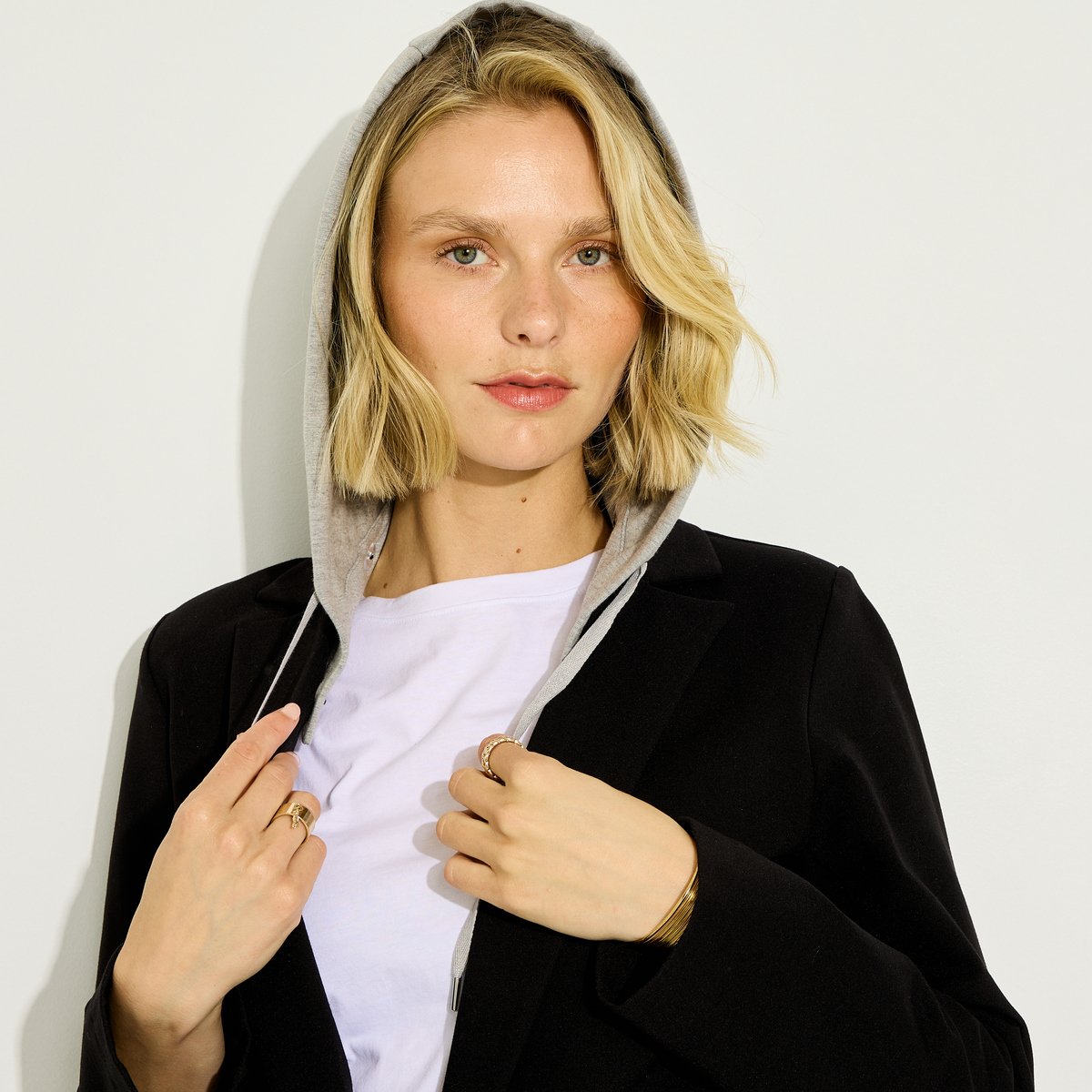 Blazer en maille à capuche noir, GRAIN DE MALICE