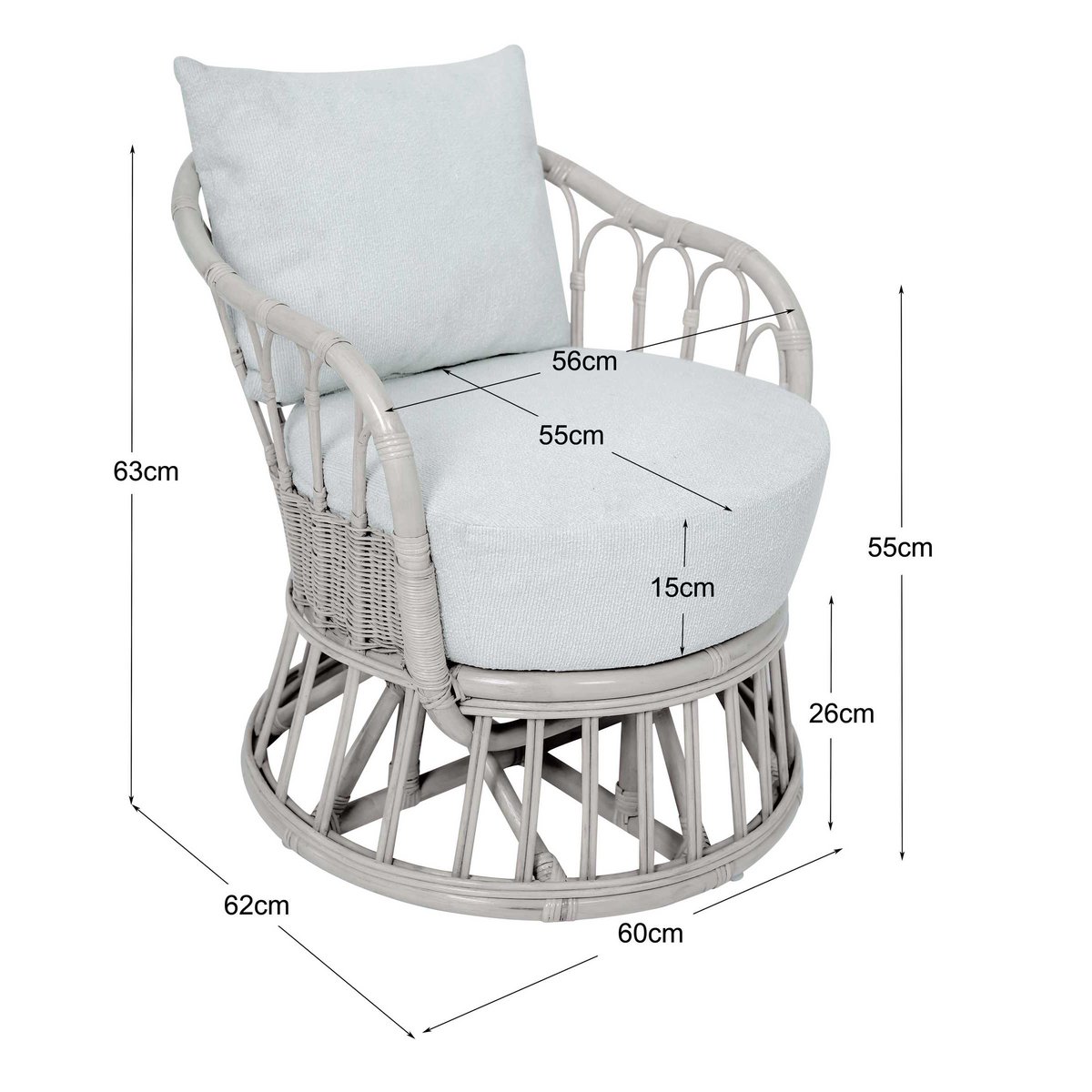 Fauteuil en rotin naturel et tissu, PALOPO beige, NORDLYS
