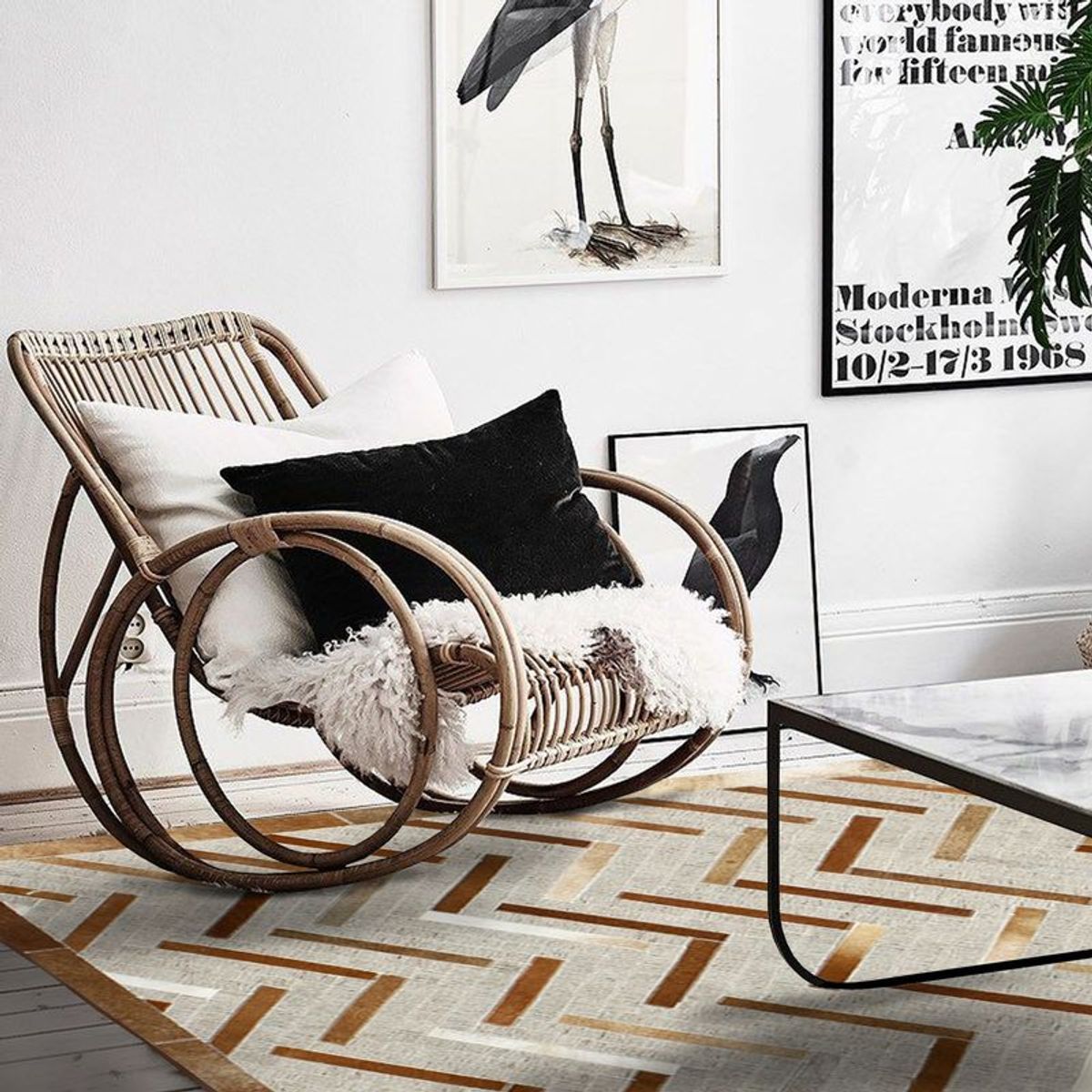 Tapis en cuirs recyclés motif chevron CUIR marron clair, THE DECO FACTORY