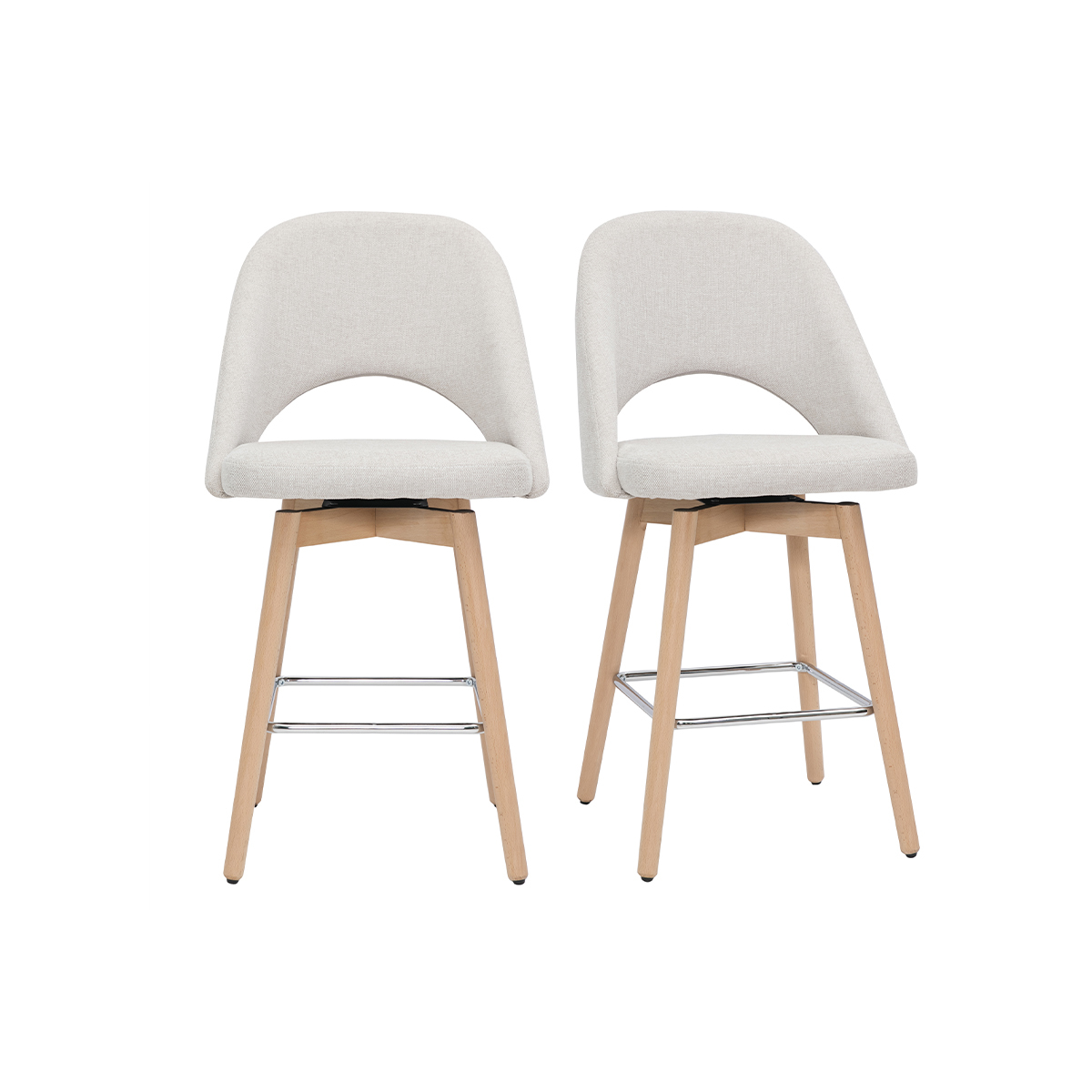 Tabourets de bar scandinaves en tissu velours côtelé vert kaki et hévéa massif 65 cm (lot de 2) COSETTE beige, MILIBOO