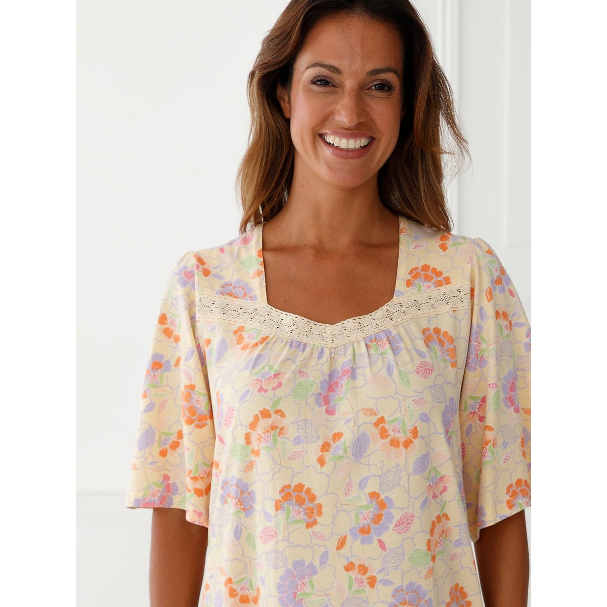 Chemise de nuit en jersey pur coton imprimé lilas, DAXON