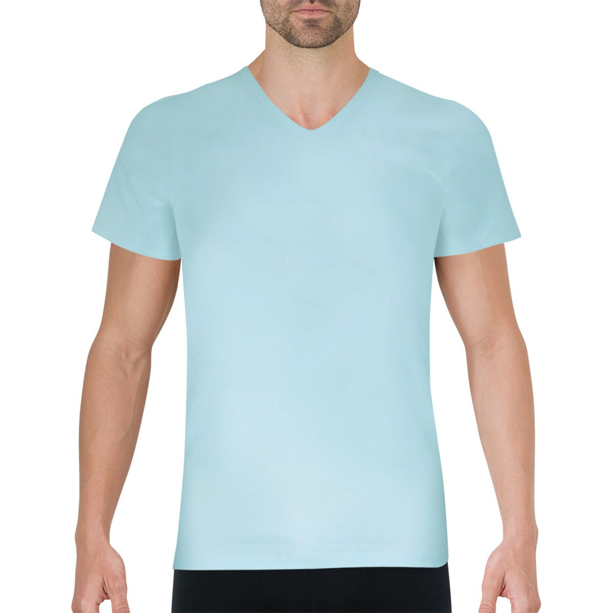 Tee-shirt col V PUR COTON PREMIUM ciel uni, EMINENCE