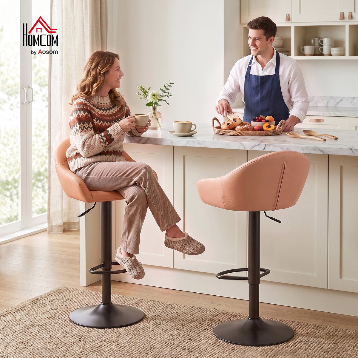 Tabouret de bar Revêtement synthétique Marron marron, noir, HOMCOM