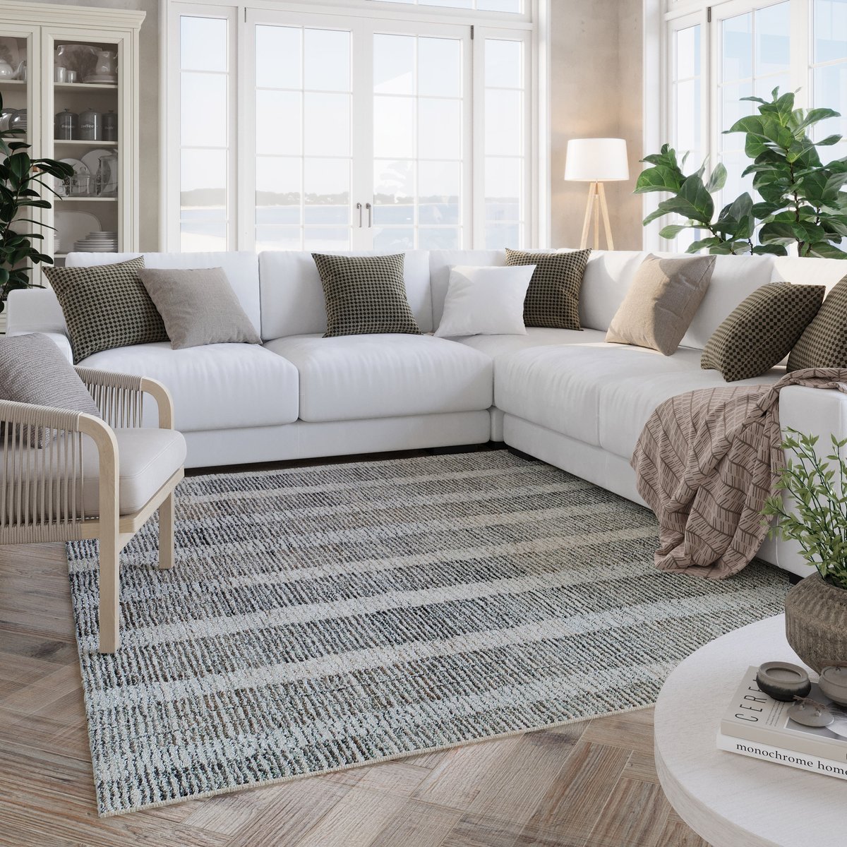 Tapis tufté main à rayures , Hamptons FORTY beige gris, WECON HOME