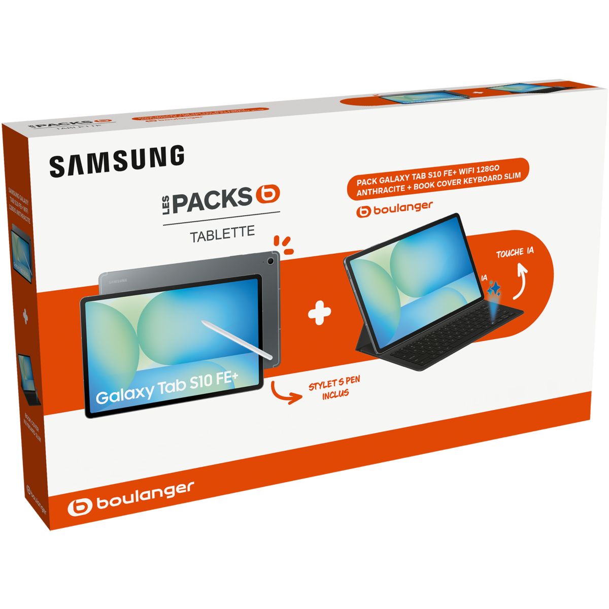 Tablette Android Pack Galaxy Tab S10 FE+ 128Go avec Galaxy IA + BookCover Keyboard Slim + S Pen inclus gris, SAMSUNG