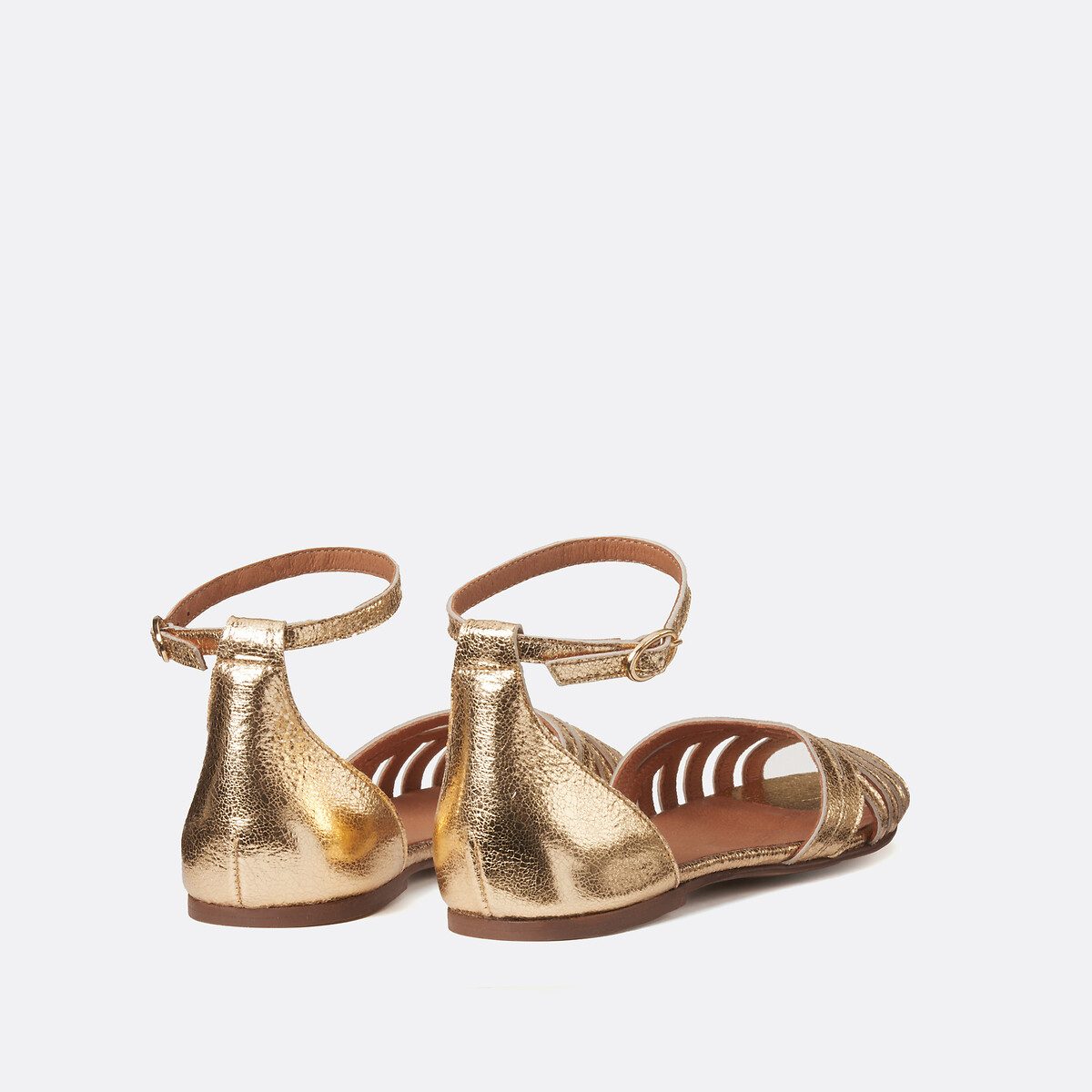 Sandales bride cheville, talon plat cuir métallisé doré, LA REDOUTE COLLECTIONS