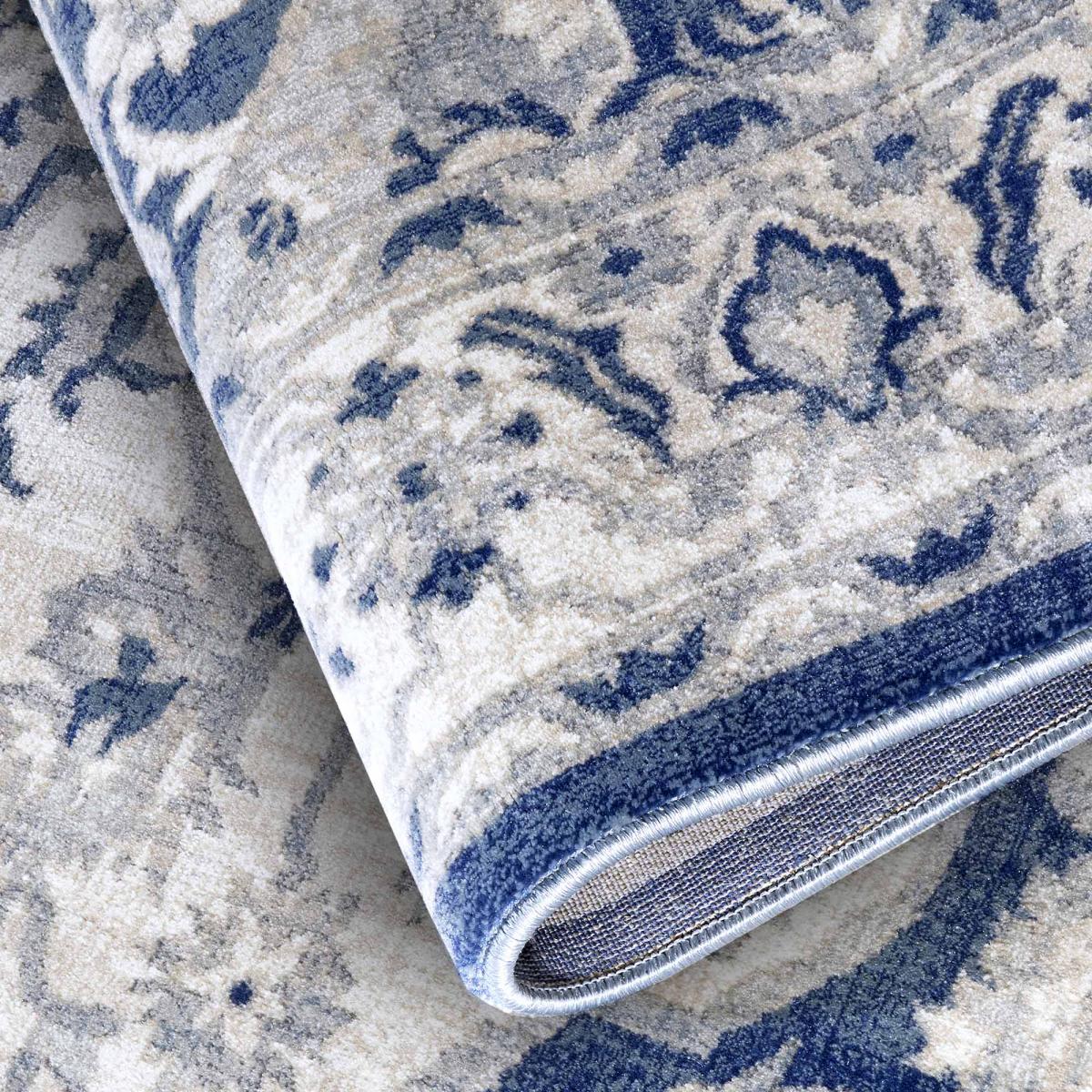 Tapis d'orient, motif oriental, GABRIELLE, entretien facile crème, bleu, UN AMOUR DE TAPIS