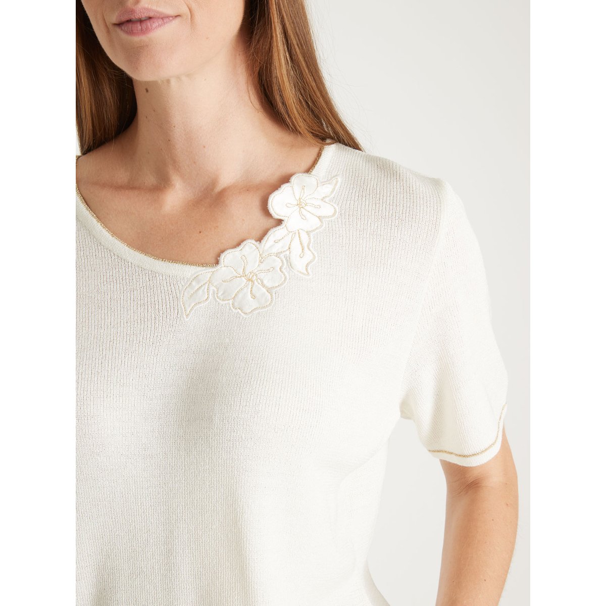 Pull avec broderies ecru, DAXON