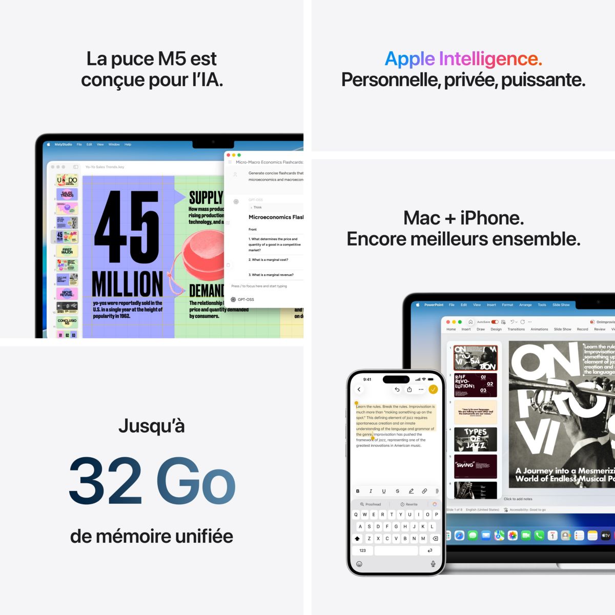 Ordinateur Apple Air 13" Puce M5 CPU 10 / GPU 10 coeurs Mémoire RAM 24Go Stockage 1To SSD Argent couleur unique, APPLE