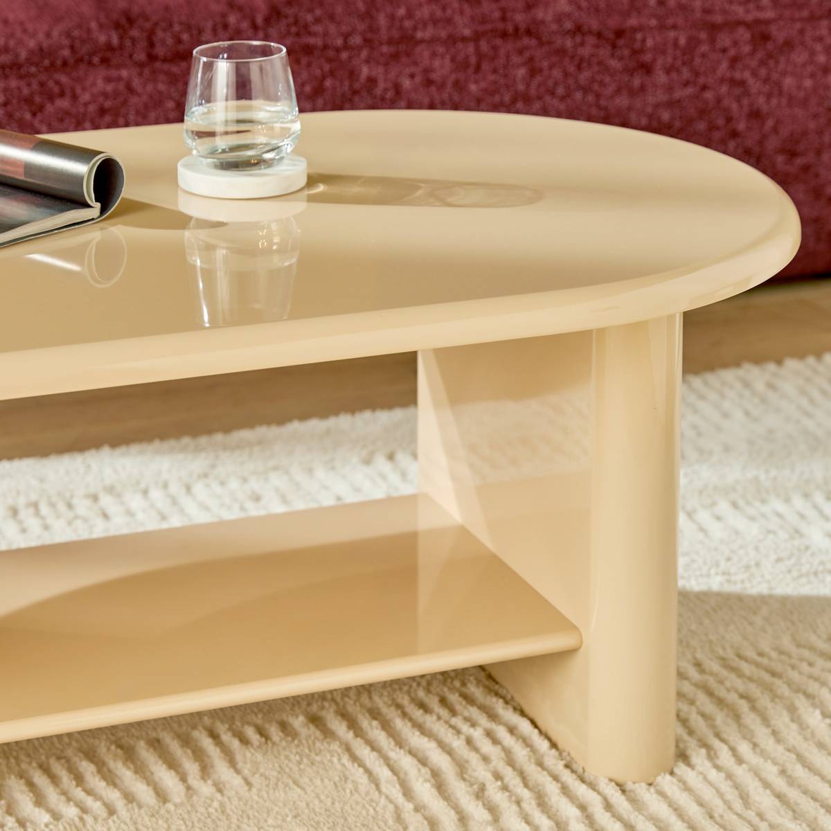 Table basse ovale DOUGLAS beige, ATMOSPHERA