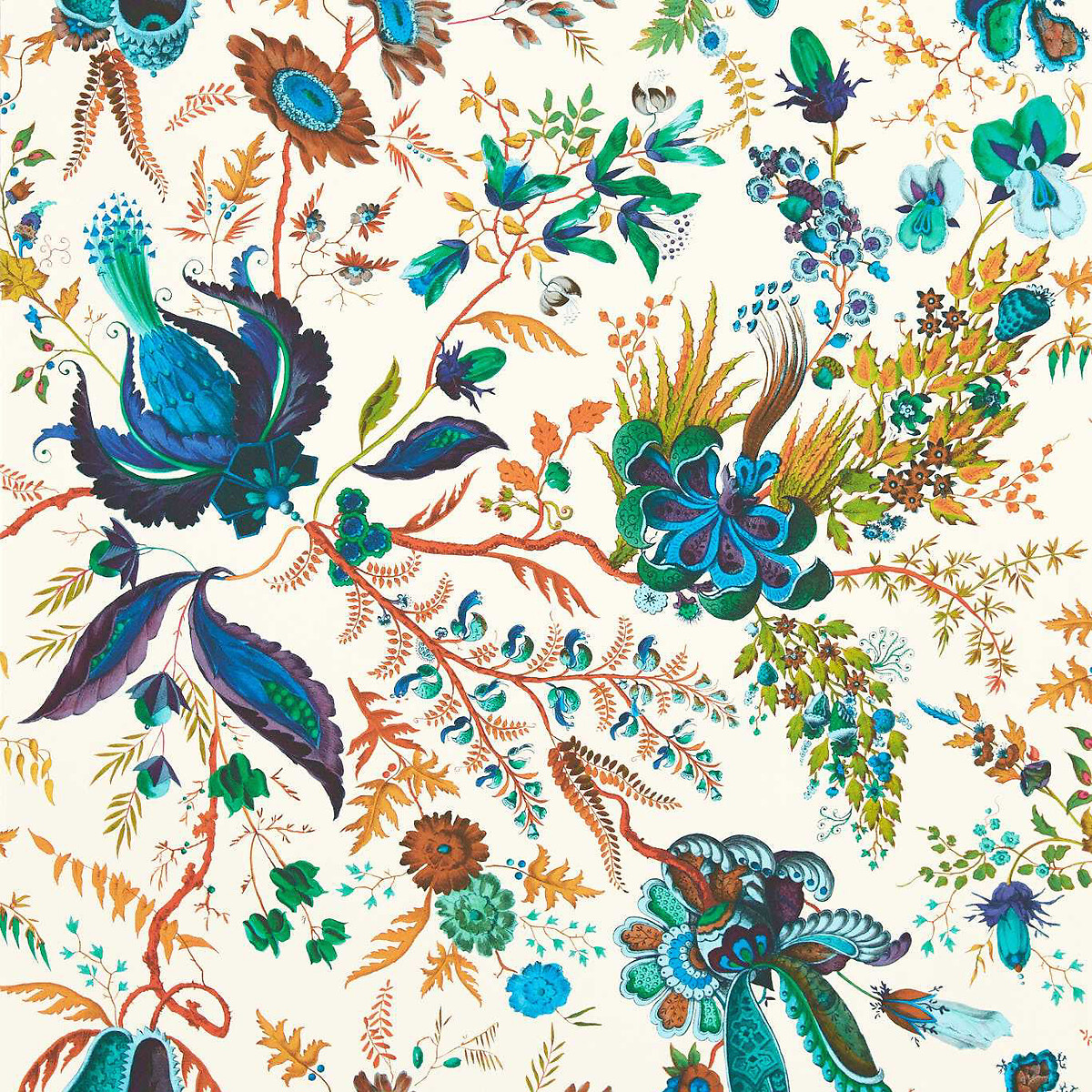 Wonderland Floral Lapis Emerald Carnelian Wallpaper cream, HARLEQUIN X SOPHIE ROBINSON