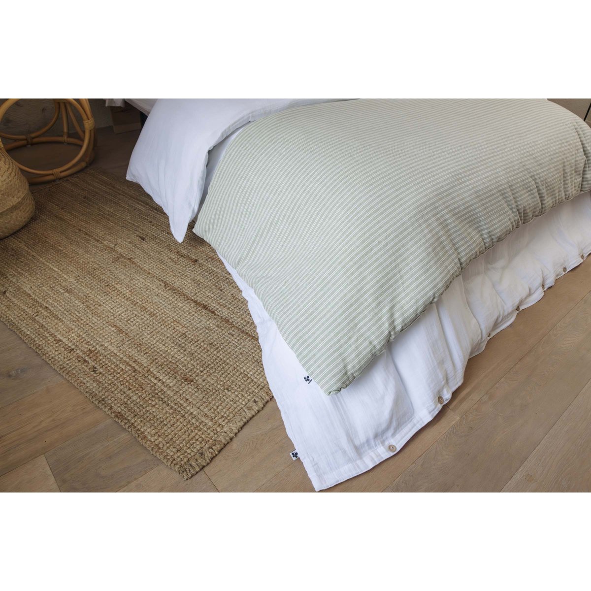 Bout de lit texturé coton et percale Teo vert, EDEN