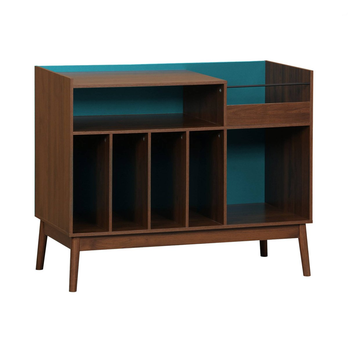 Meuble vinyle vintage bicolore décor bois et fond coloré 100cm NEPAL bleu, SWEEEK